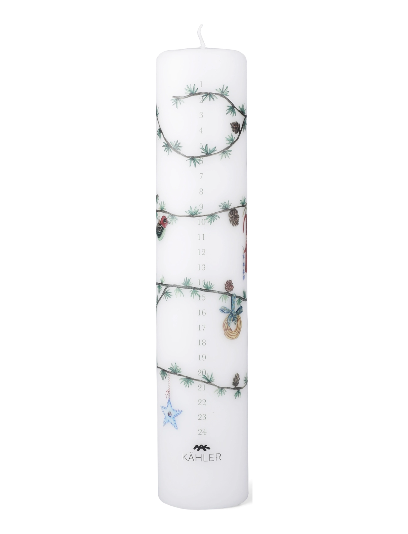 Kähler Hammershøi Christmas Advent Candle 2026 Ø5 cm white w. deco - Kähler - WHITE W. DECO / white