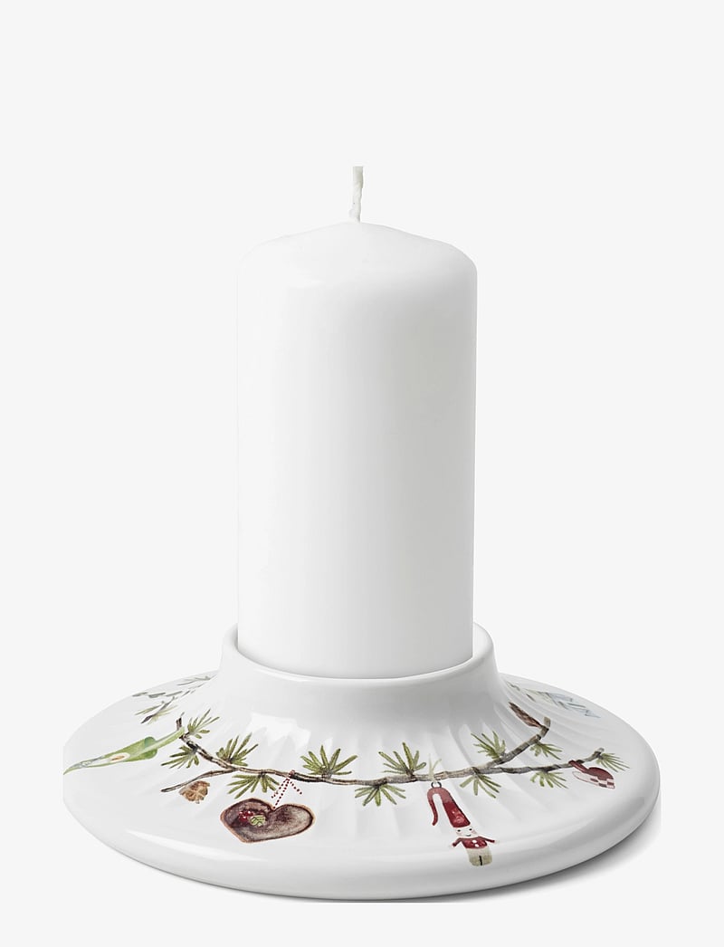 Kähler - Hammershøi Christmas Block candle holder Ø13cm white w. deco - white w. deco - 0