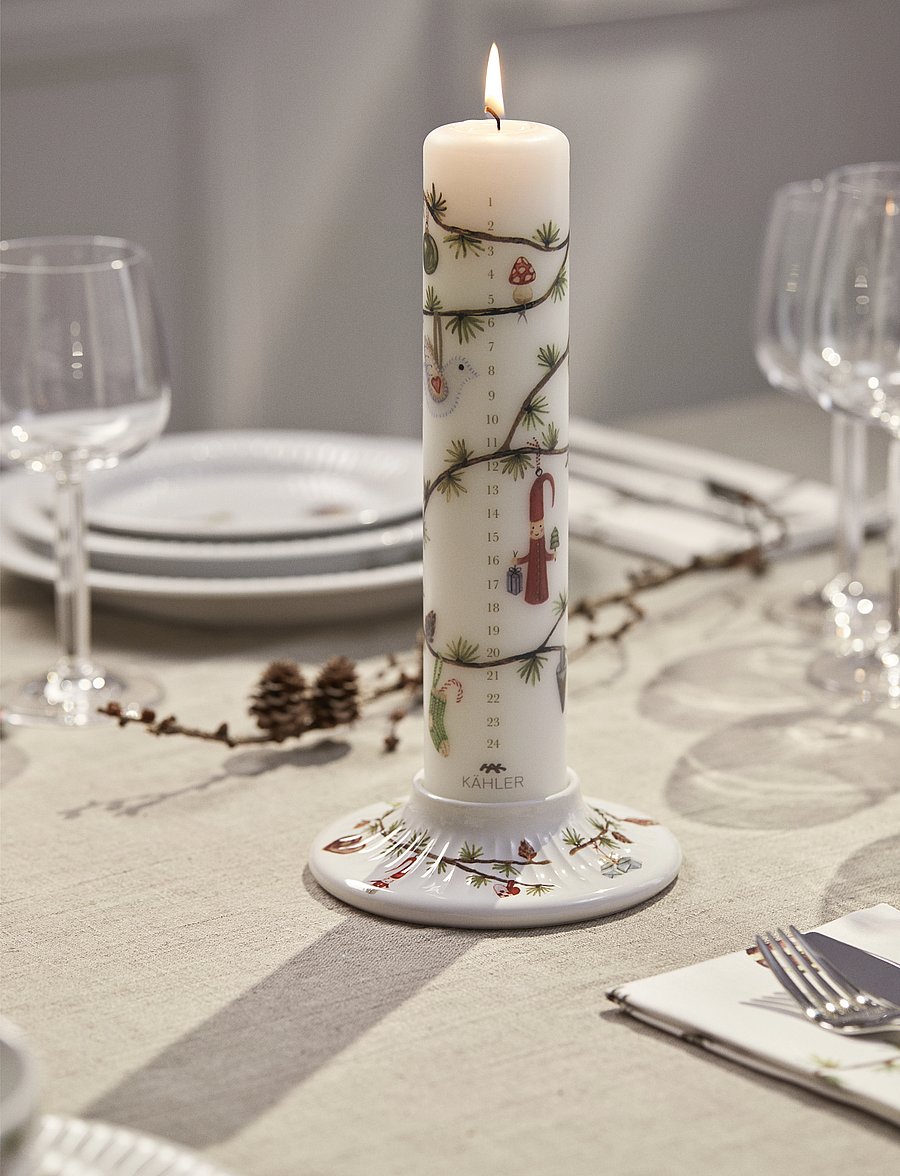 Kähler - Hammershøi Christmas Block candle holder H4 white w. deco - white w. deco - 5