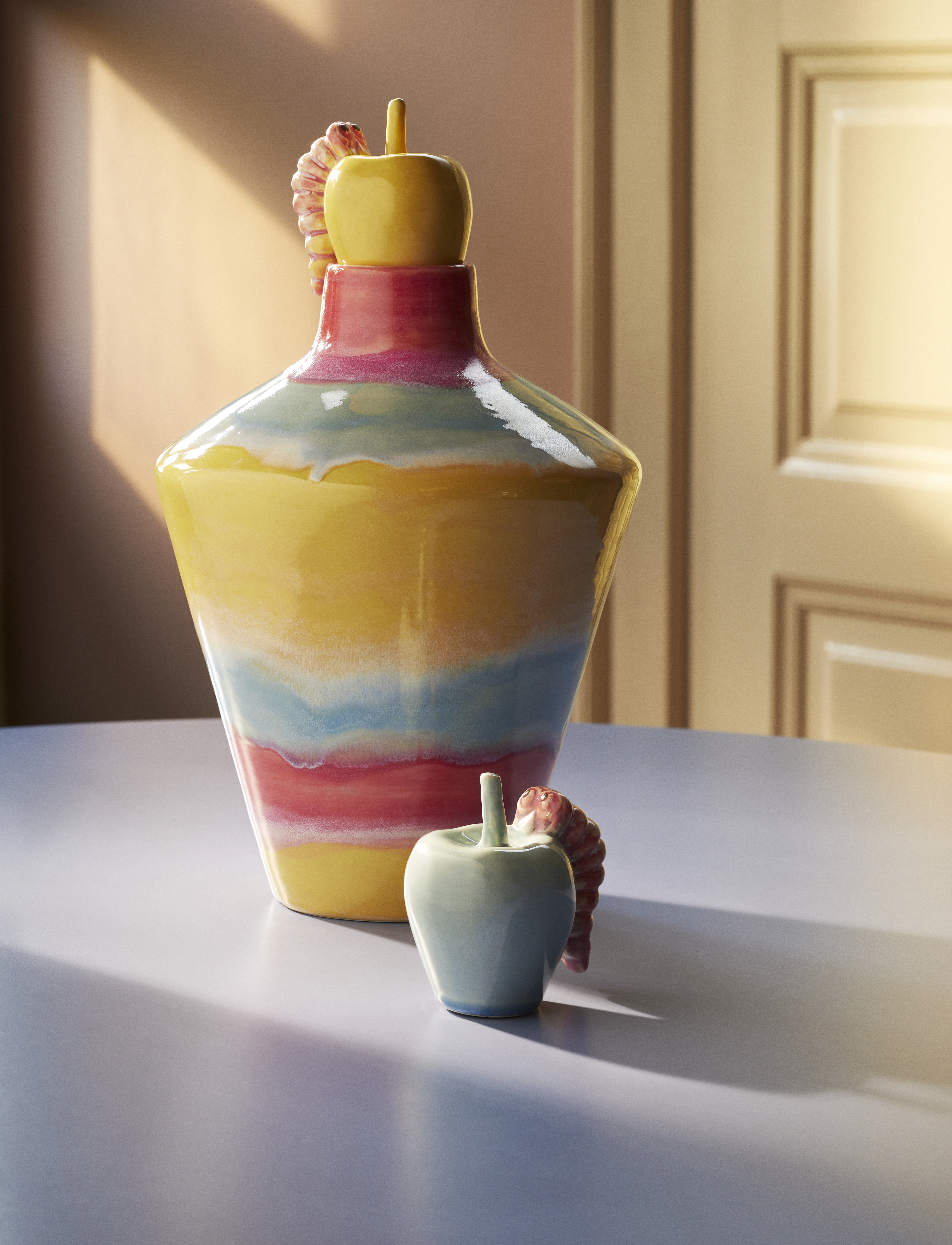 Kähler Poppery Vase Med Æble H39 Cm Pink/Mint/Gul, 32 cm, Vases, Rosa - Big Homeware
