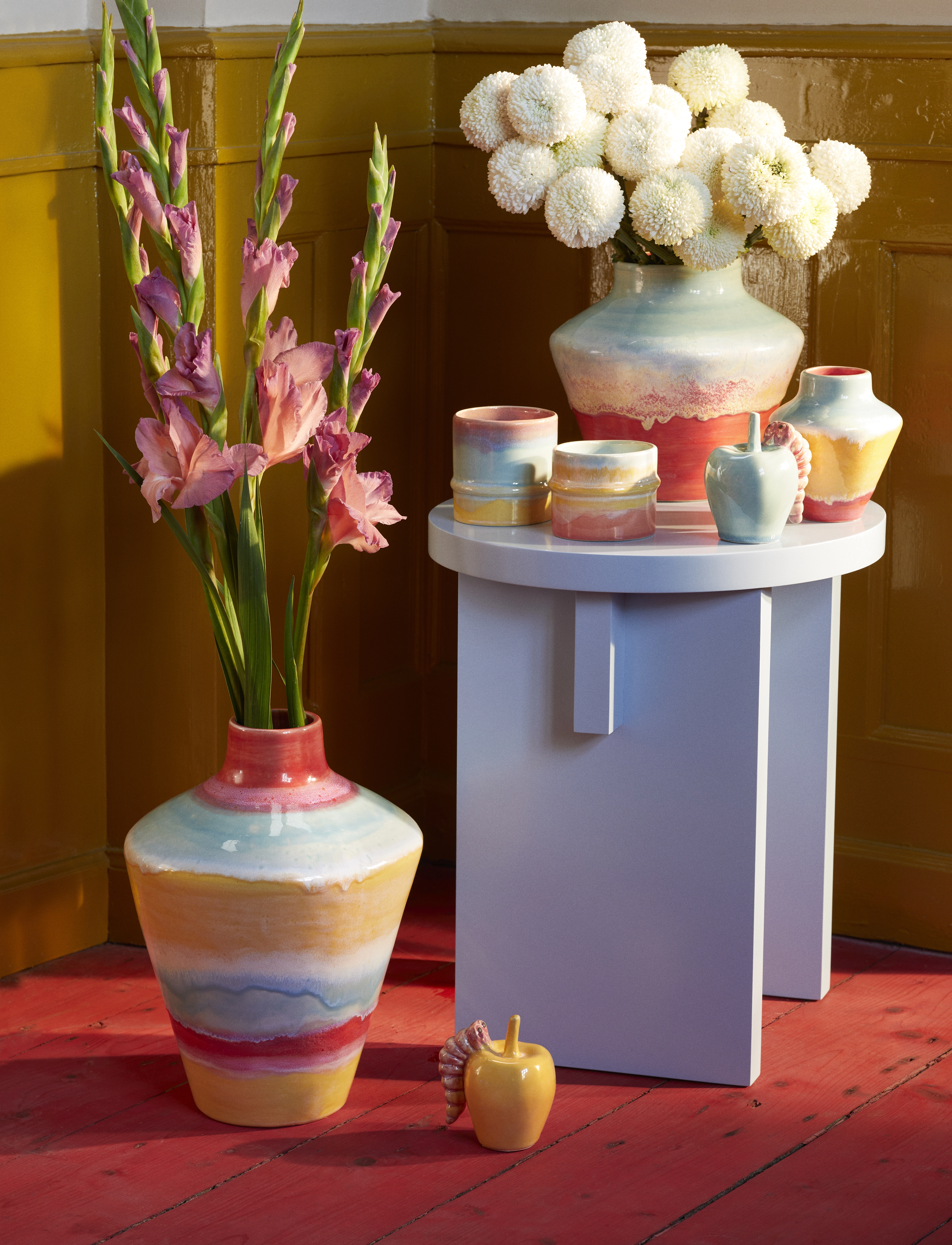 Kähler - Poppery Vase with apple H39 cm pink/mint/yellow - vasen - pink/mint/yellow - 3