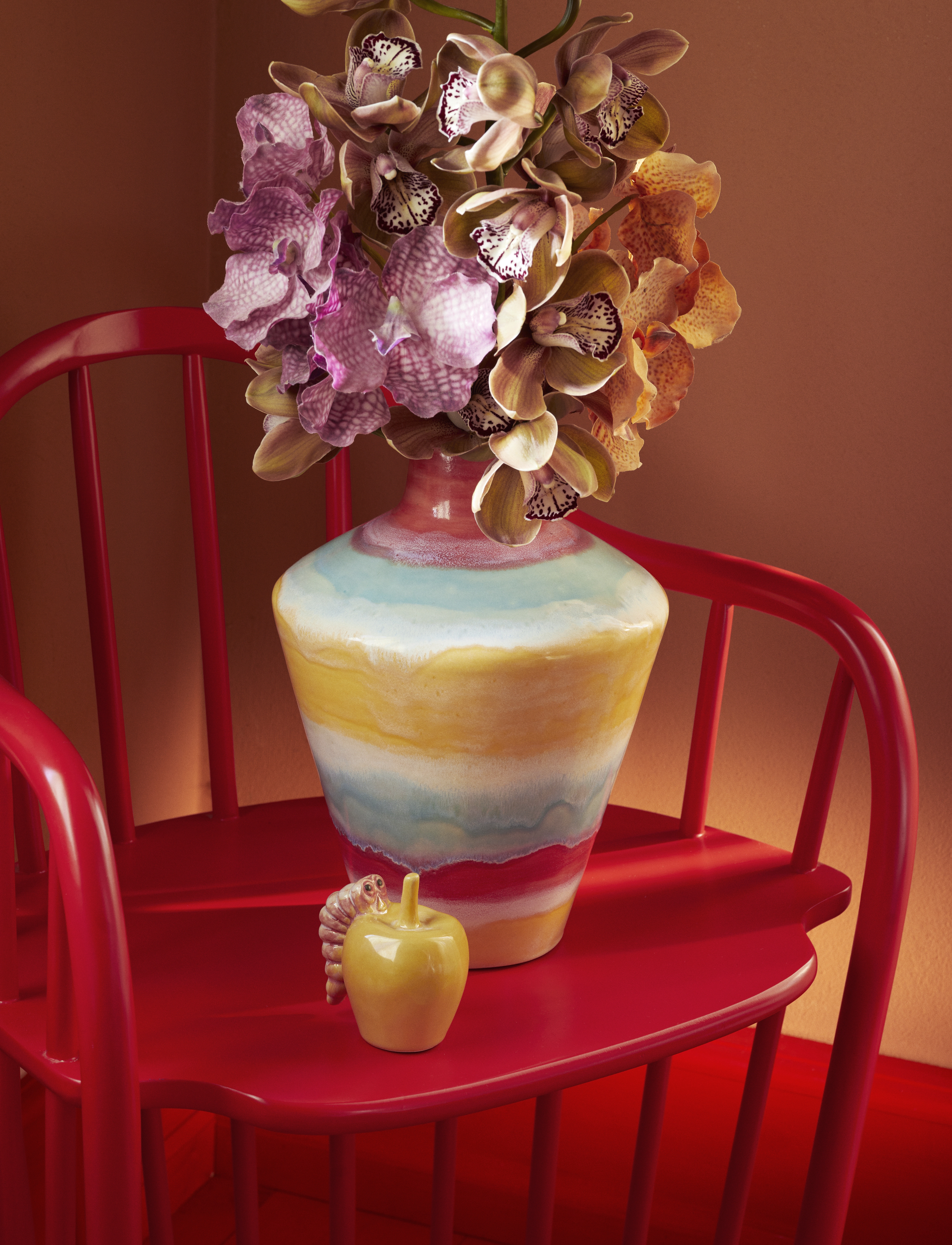 Kähler - Poppery Vase with apple H39 cm pink/mint/yellow - vasen - pink/mint/yellow - 4