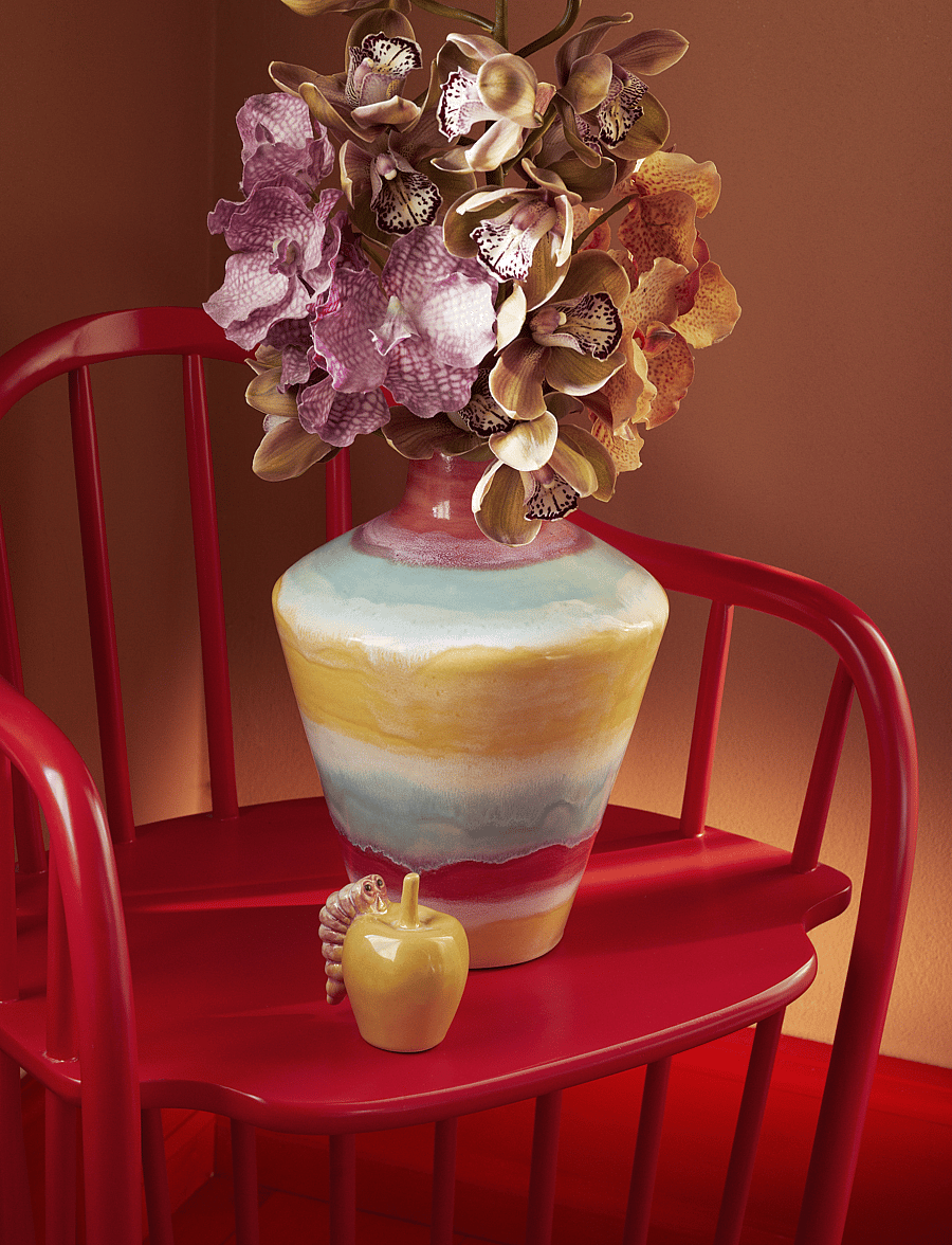 Kähler - Poppery Vase with apple H39 cm pink/mint/yellow - vasen - pink/mint/yellow - 4