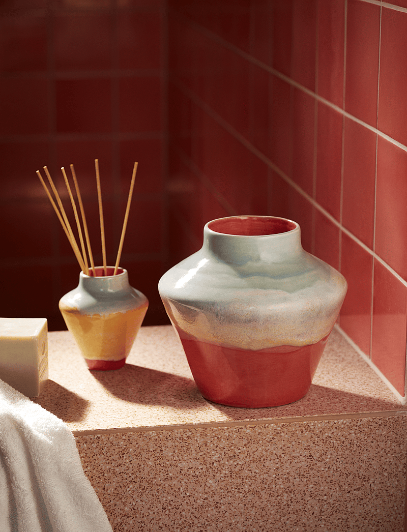 Kähler - Poppery Vase with apple H32 cm pink/mint/yellow - geburtstagsgeschenke - pink/mint/yellow - 5