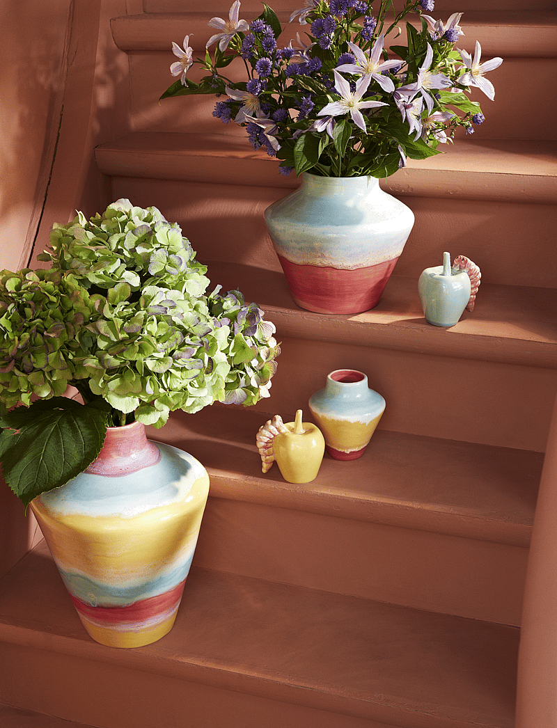 Kähler - Poppery Vase H12 cm pink/mint/yellow - vases - pink/mint/yellow - 4