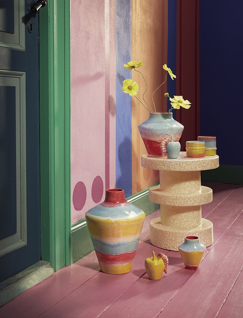 Kähler - Poppery Vase H12 cm pink/mint/yellow - vases - pink/mint/yellow - 5