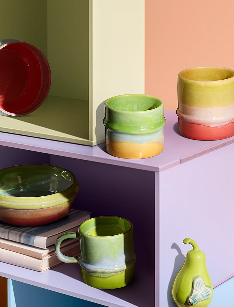 Kähler - Poppery Mug 36 cl yellow/apple green/pink - teetassen - yellow/apple green/pink - 0