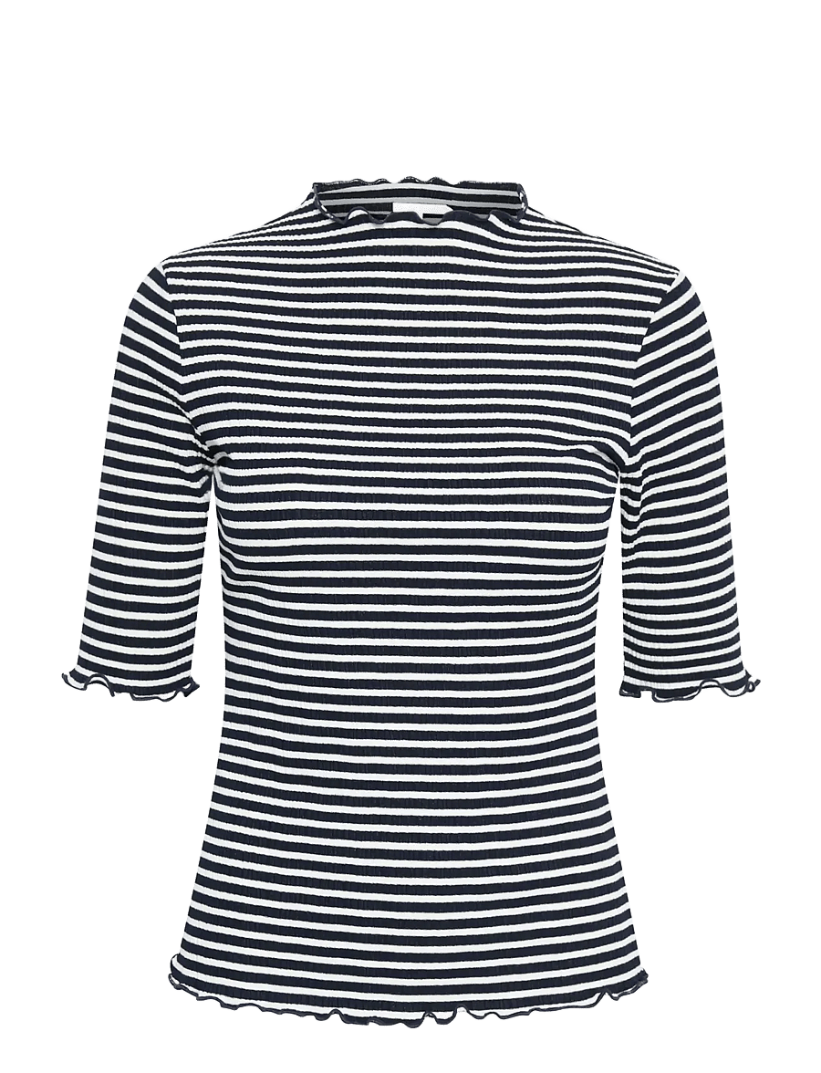 Karen By Simonsen - CandaceKB Stripe SS - t-shirts - night sky/egret stripe - 1