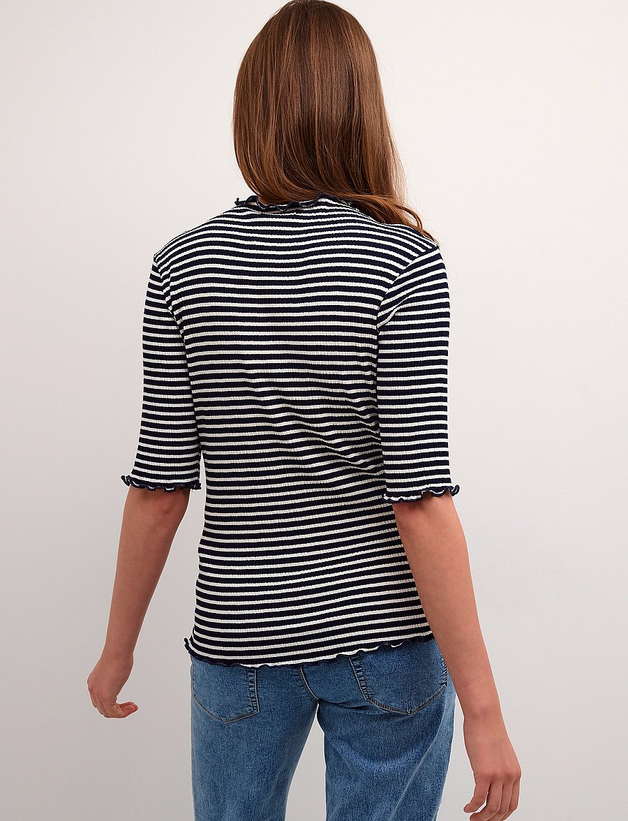 Karen By Simonsen - CandaceKB Stripe SS - t-shirts - night sky/egret stripe - 5