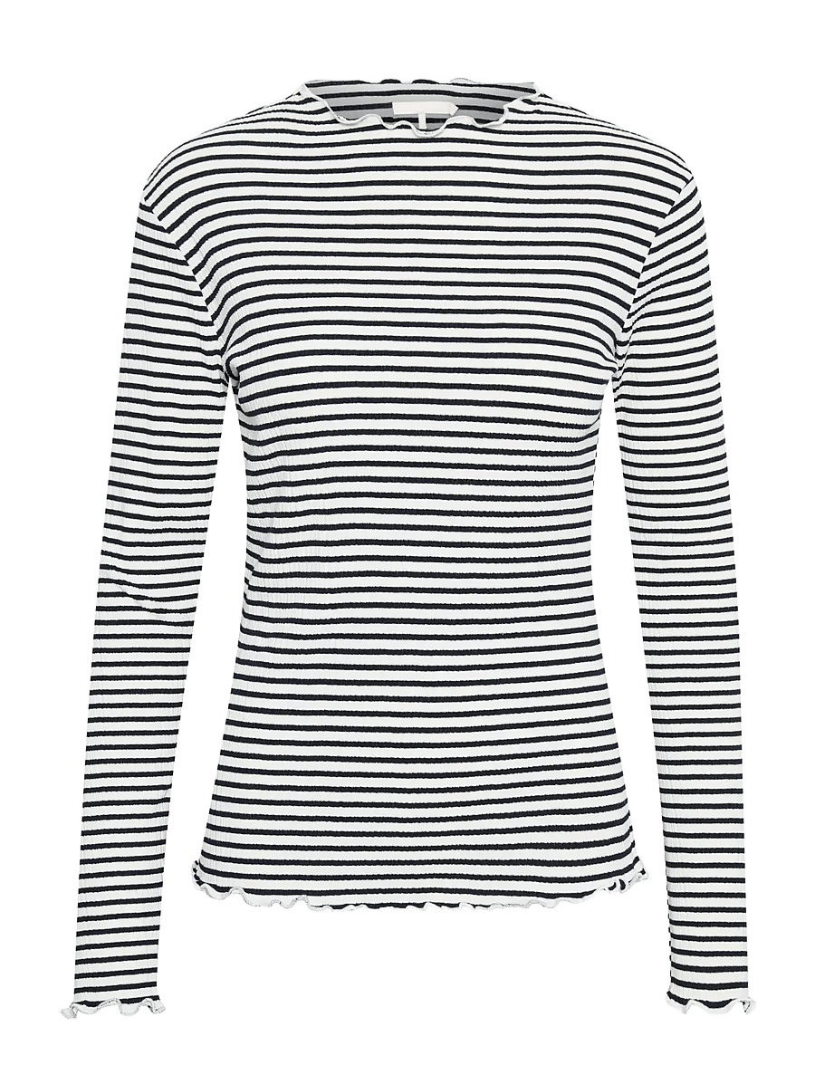 Karen By Simonsen - CandaceKB Stripe LS - långärmade toppar - egret/night sky stripe - 1