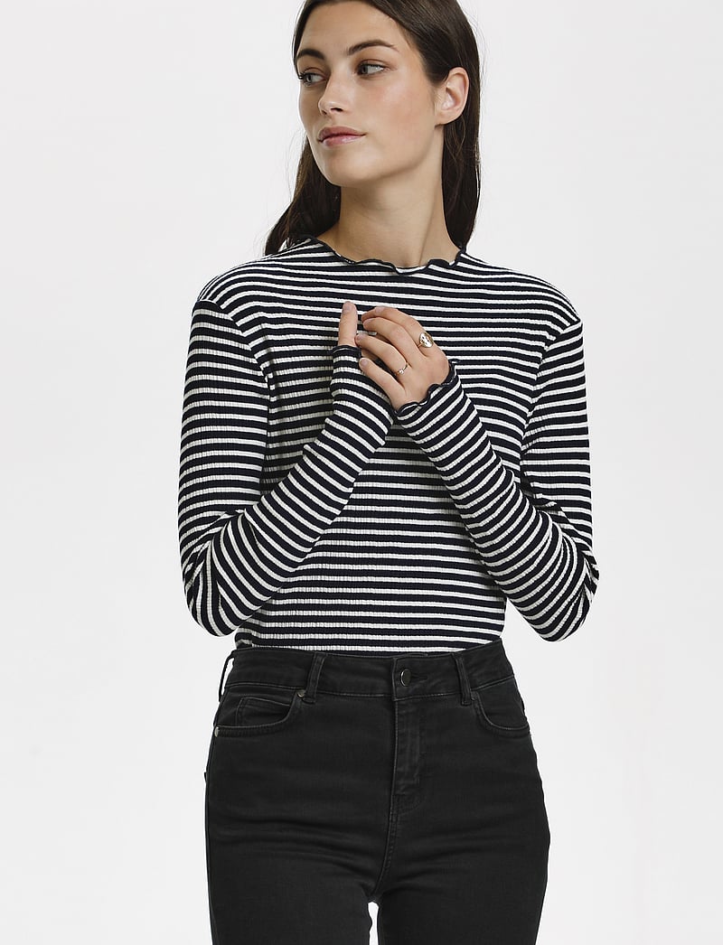 Karen By Simonsen - CandaceKB Stripe LS - pikkade varrukatega alussärgid - night sky/egret stripe - 0