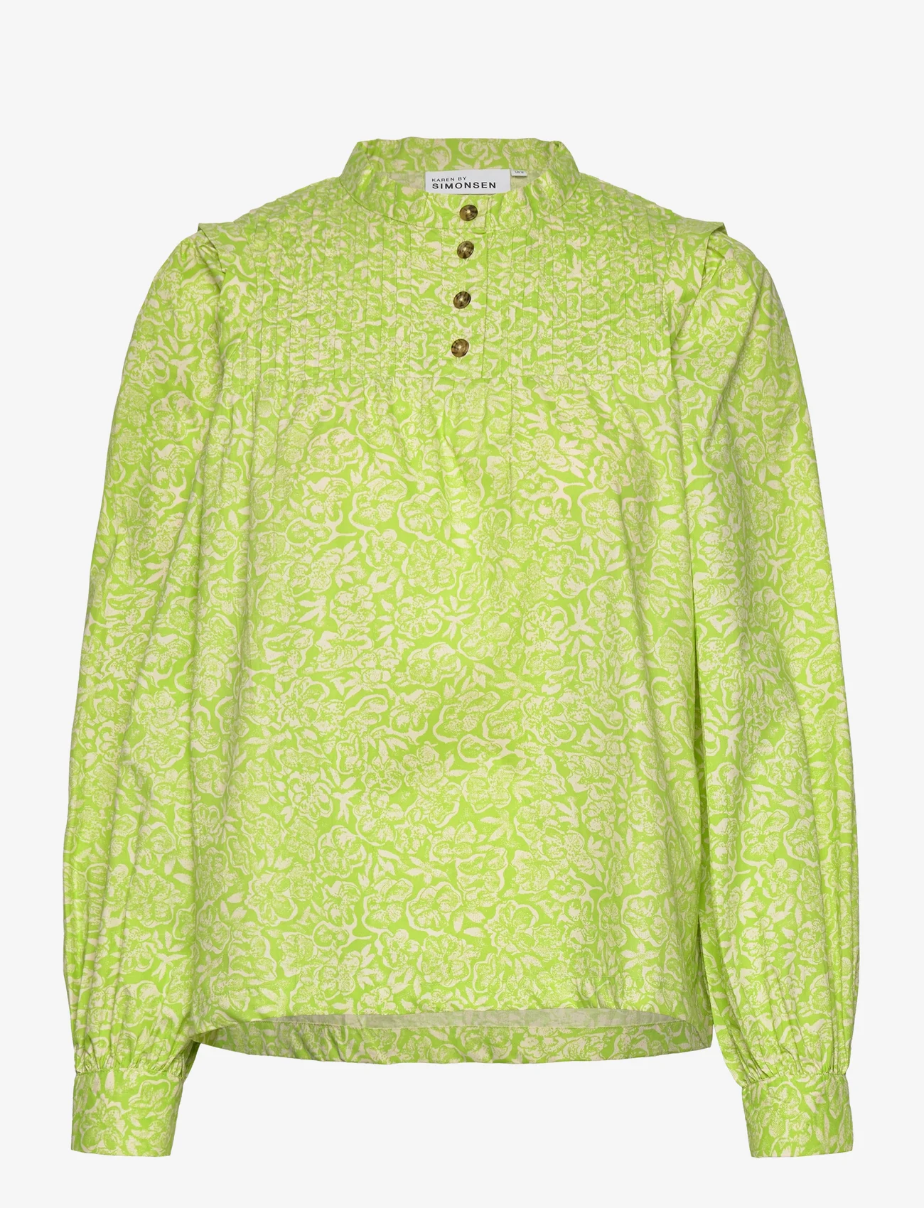 Karen By Simonsen - HemiliaKB Blouse - long-sleeved shirts - lime flower lace - 0