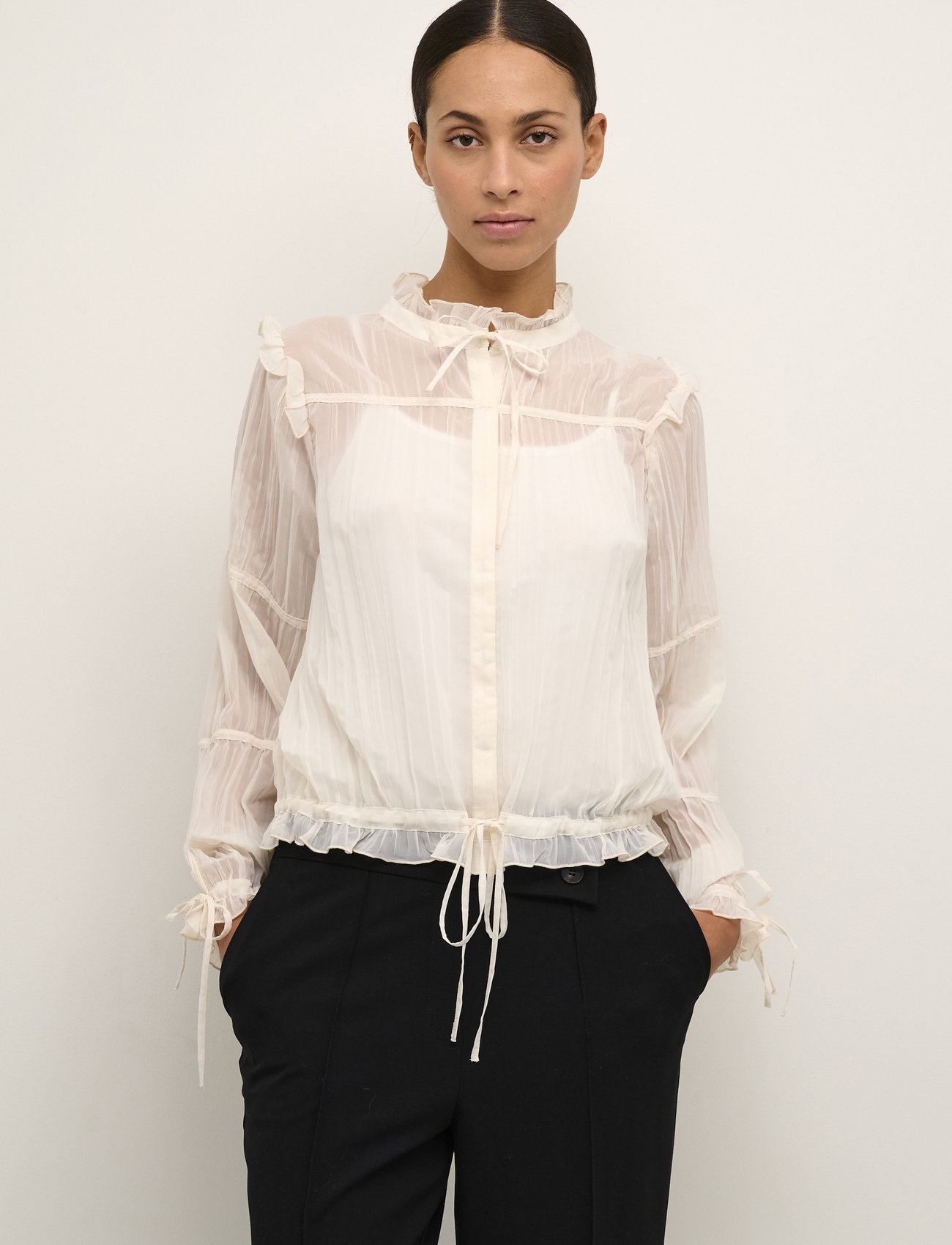 Karen By Simonsen - LindaKB Blouse - long-sleeved blouses - egret - 1