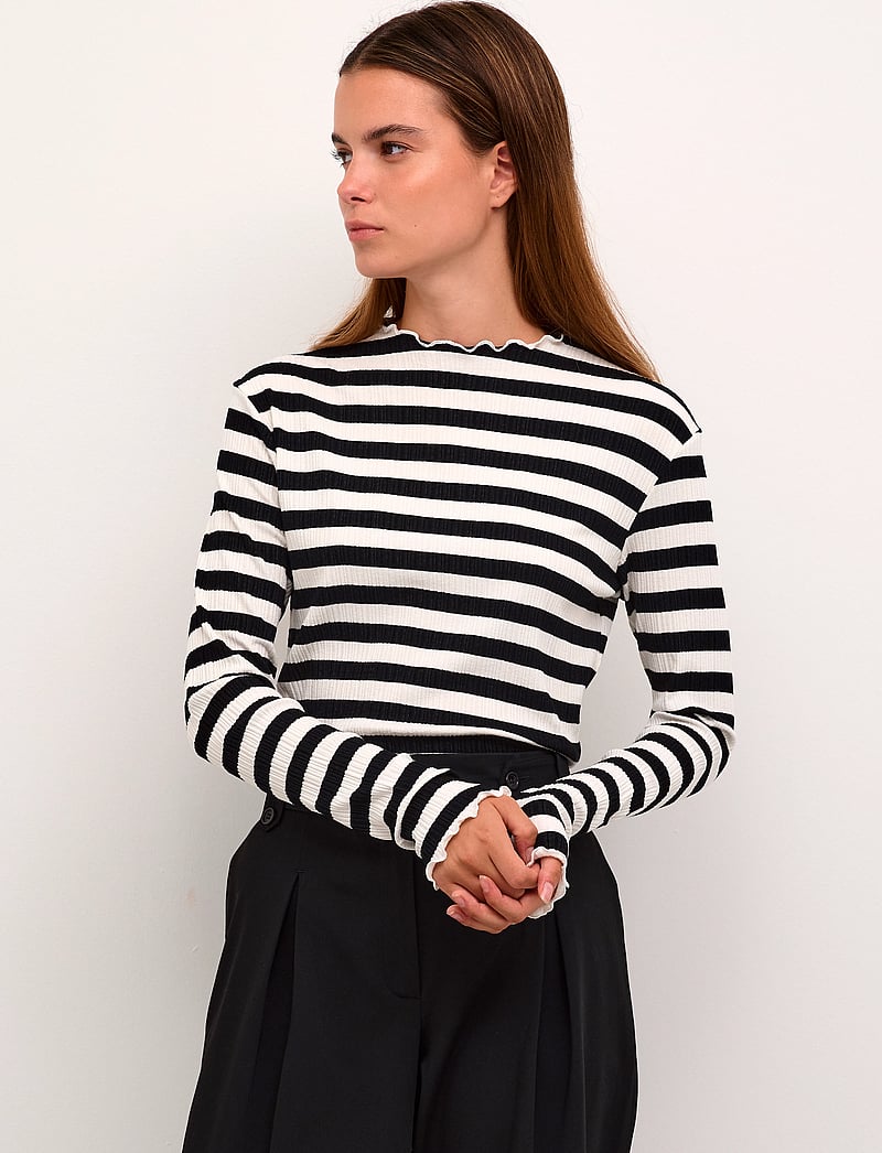 Karen By Simonsen - CandaceKB Big Stripe LS - pitkähihaiset t-paidat - egret/meteorite stripe - 0
