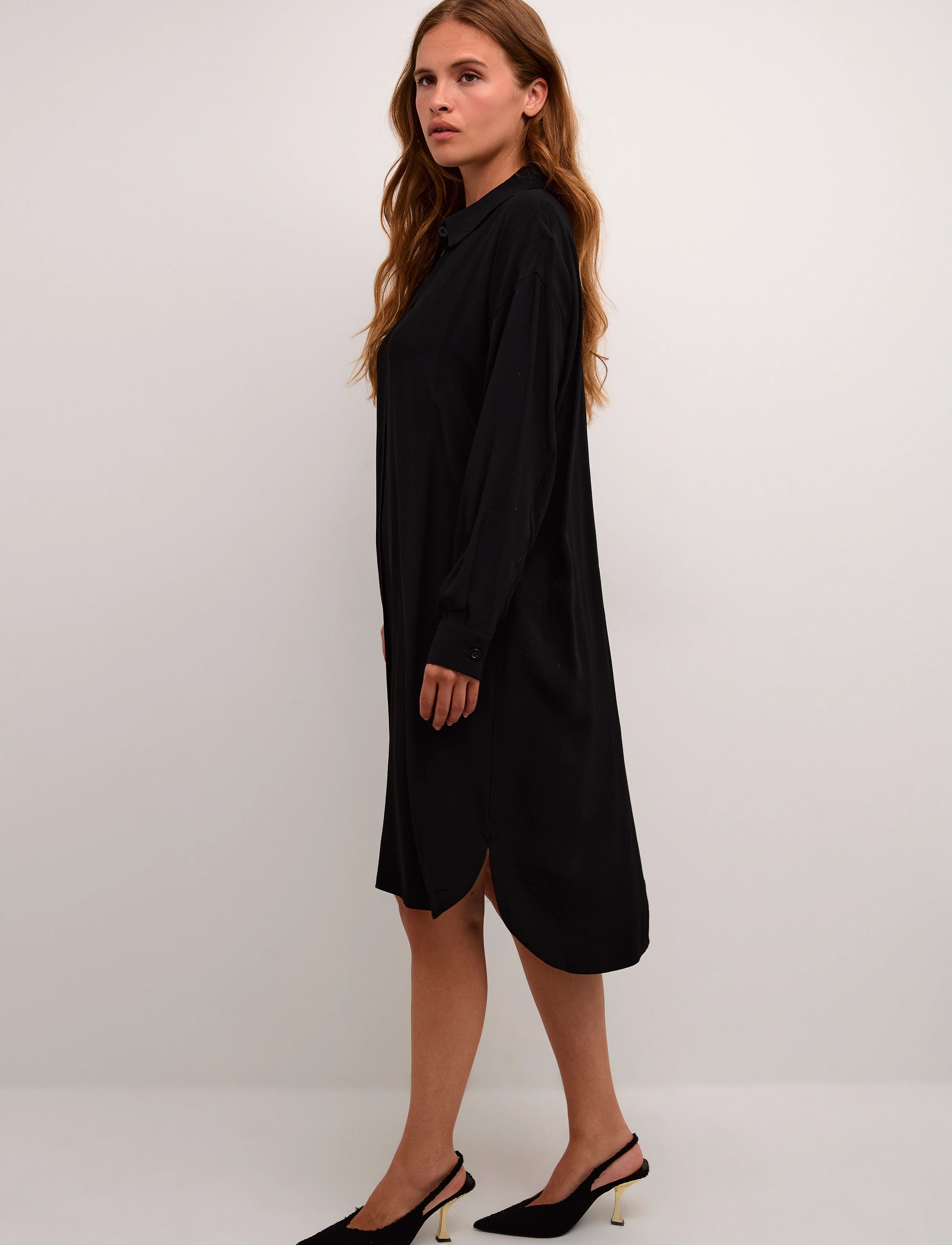 Karen By Simonsen Ajanakb Solid Long Shirt, XXS, Black, Kjoler > Knælange Og Midi, Dame