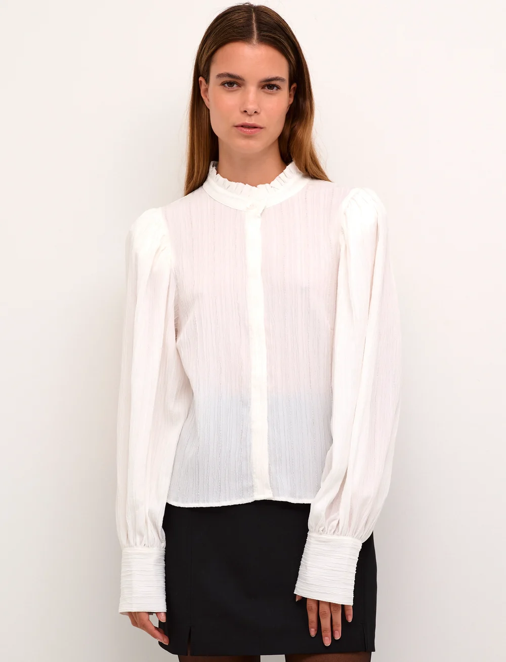 Karen By Simonsen - FrostyKB Frill Shirt - långärmade skjortor - bright white - 0