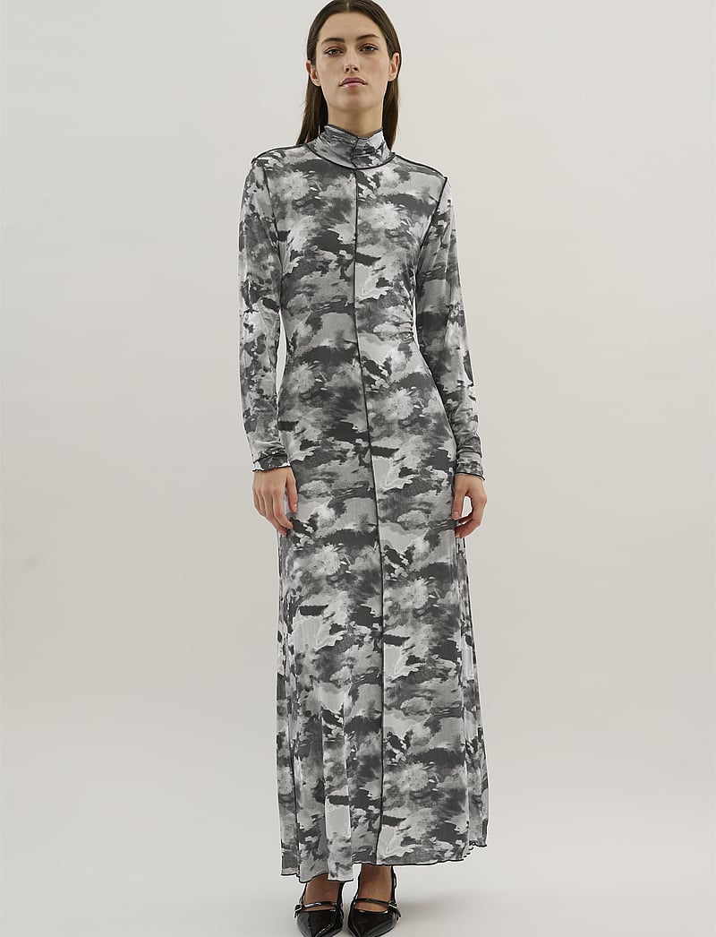 Karen By Simonsen - KBRosalina Dress - t-shirtkjoler - roselina print grey - 0