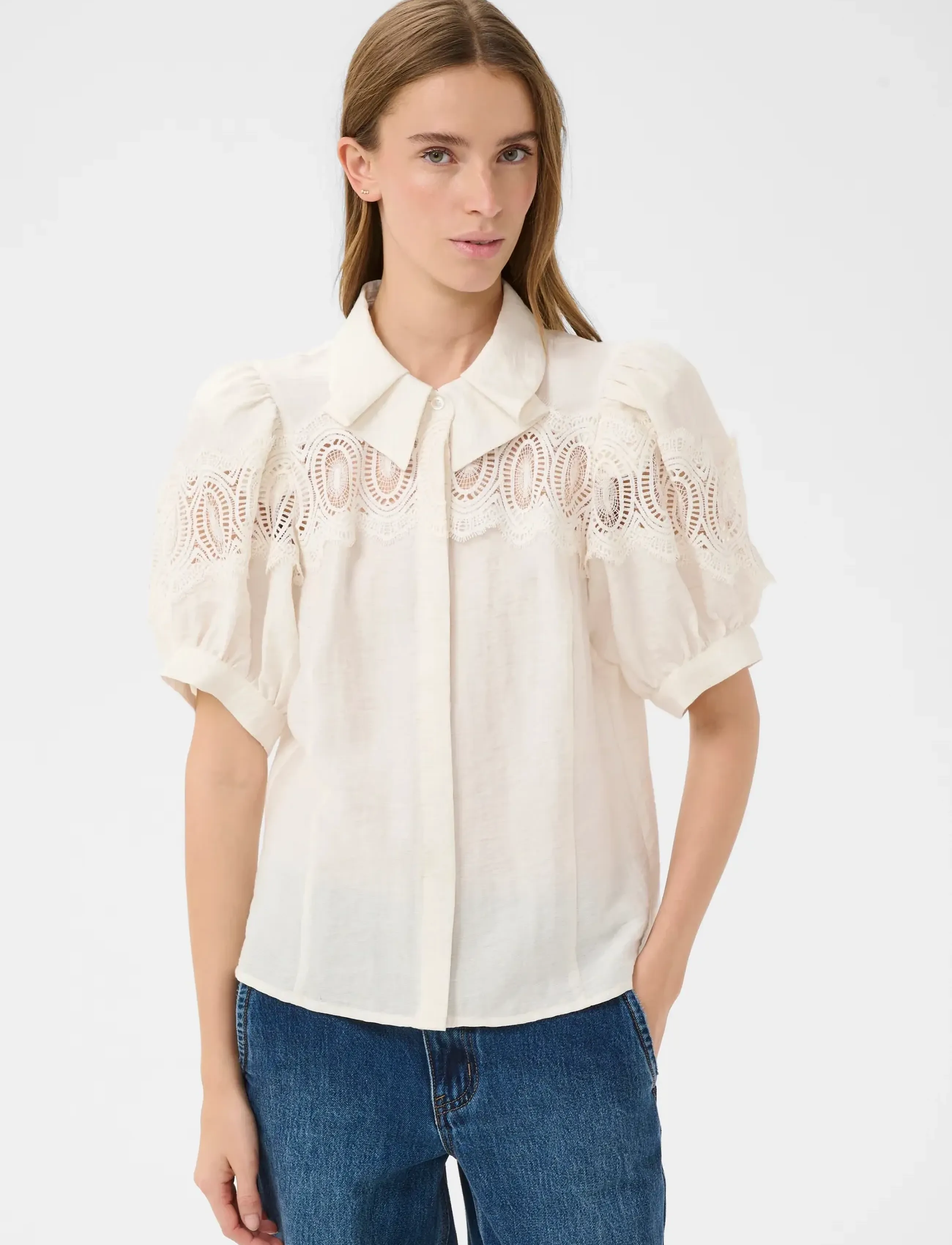 Karen By Simonsen Kburith Frosty Blouse, 46, Blouses, Weiß - Short-sleeved, Frauen
