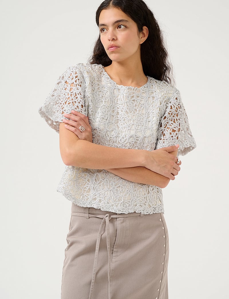 Karen By Simonsen - KBUndina Top - kurzämlige blusen - silver - 0