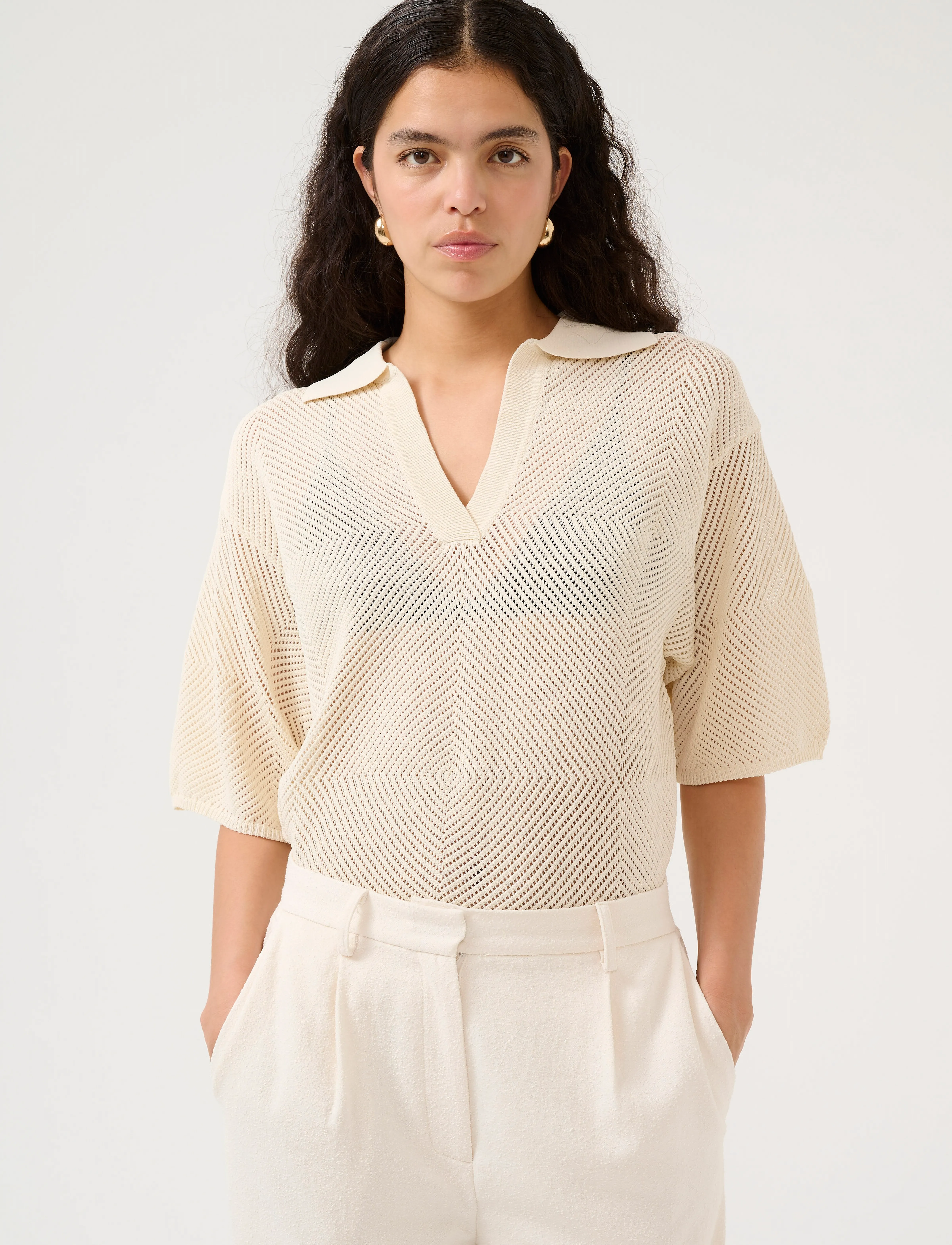 Karen By Simonsen Kbupala Polo, L, Cream, Strik > Trøjer, Dame