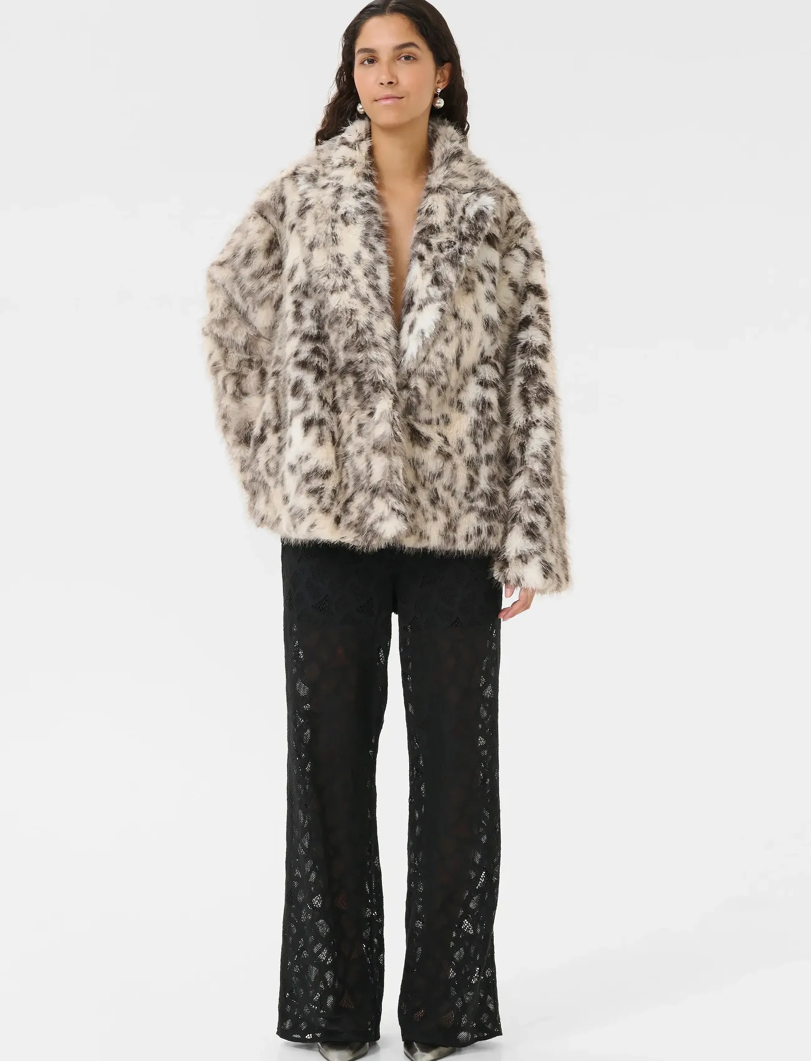 Karen By Simonsen - KBAmira Fur Coat - faux fur - white and black fur - 3