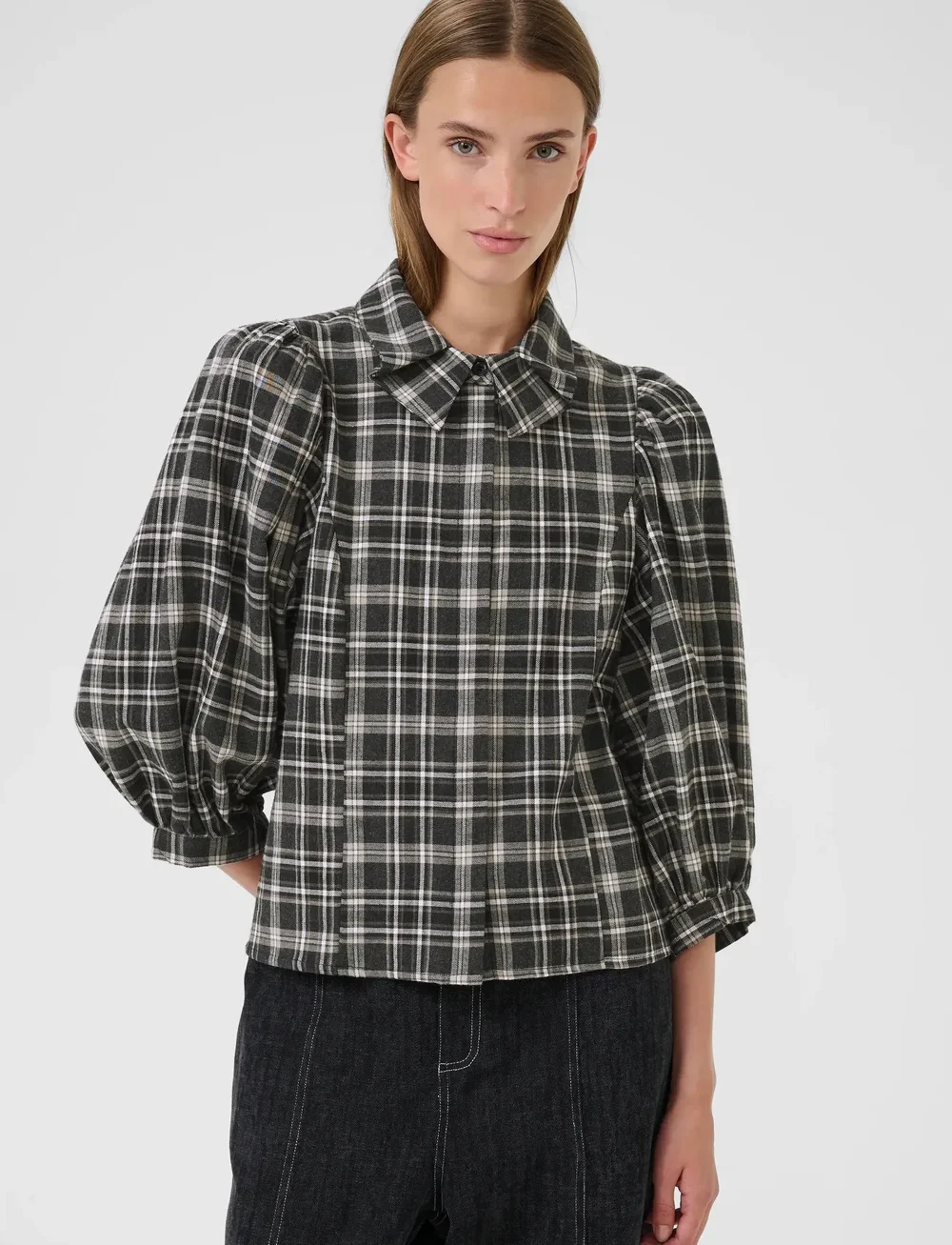Karen By Simonsen - KBBelis Frosty Blouse - long-sleeved shirts - thunderstorm check - 0