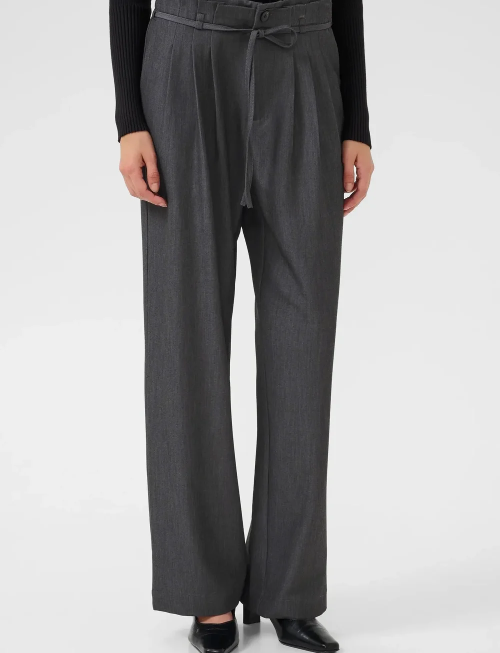 Karen By Simonsen - KBRo Solid Pants - bukser med brede ben - dark gray melange - 0