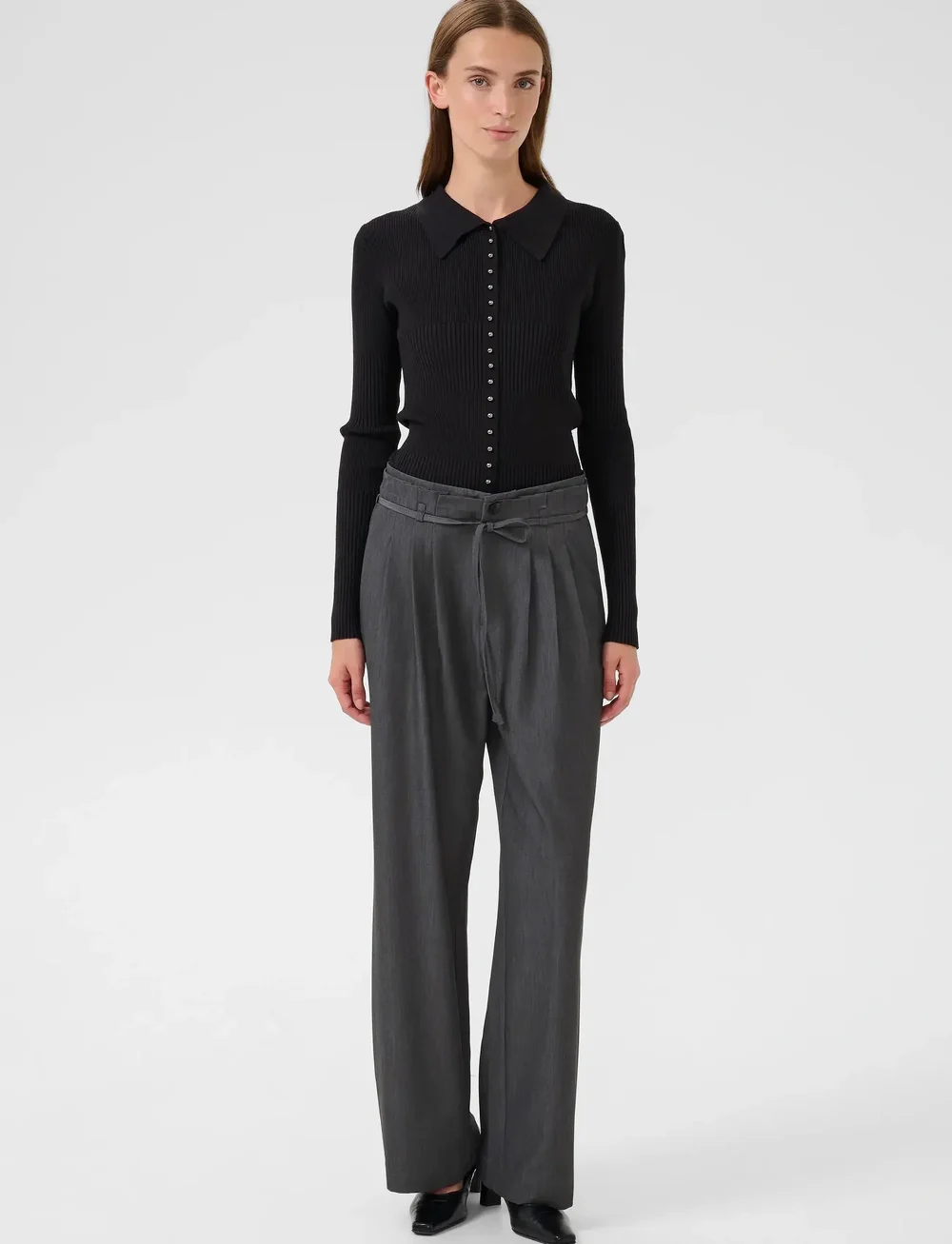 Karen By Simonsen - KBRo Solid Pants - bukser med brede ben - dark gray melange - 3