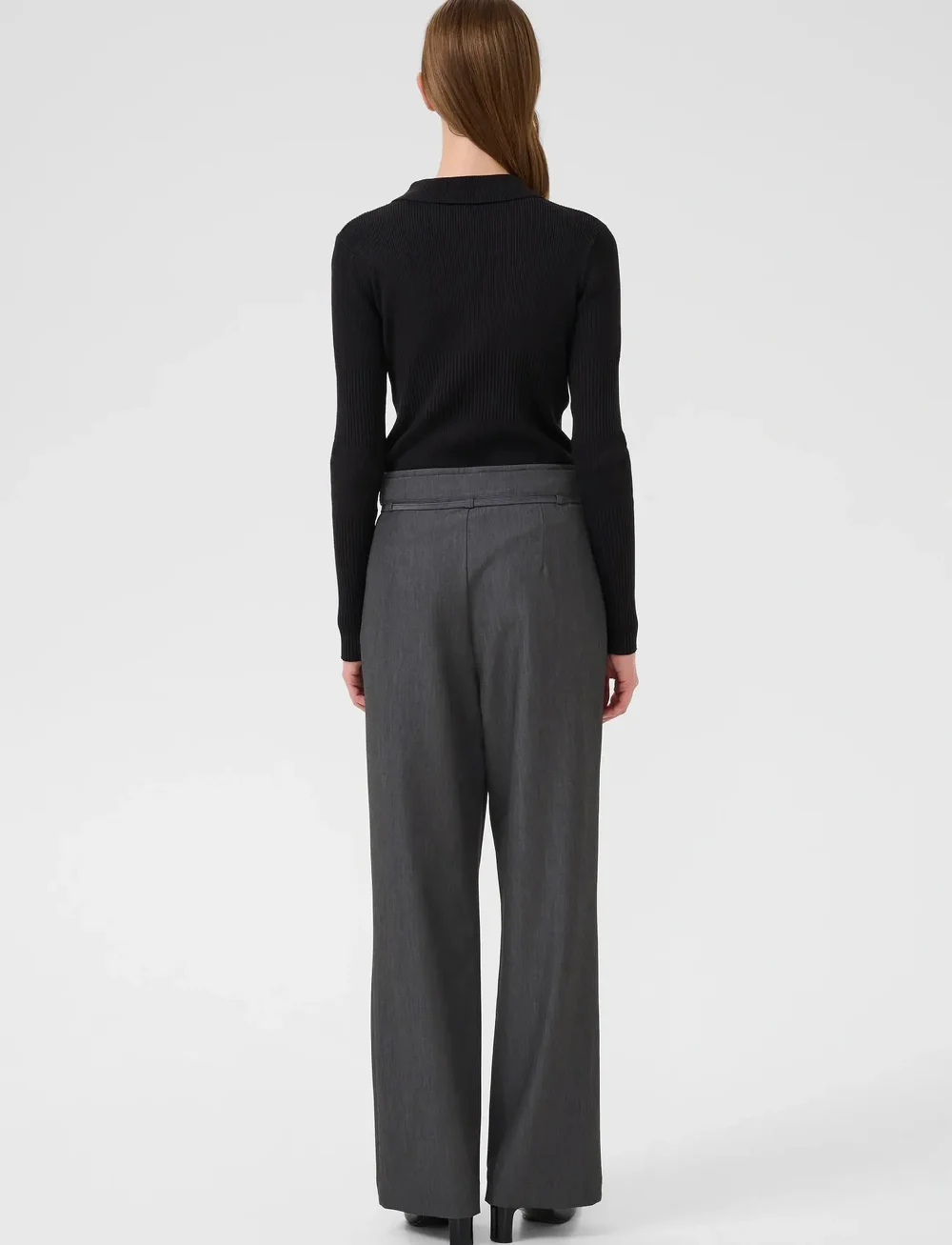 Karen By Simonsen - KBRo Solid Pants - bukser med brede ben - dark gray melange - 4