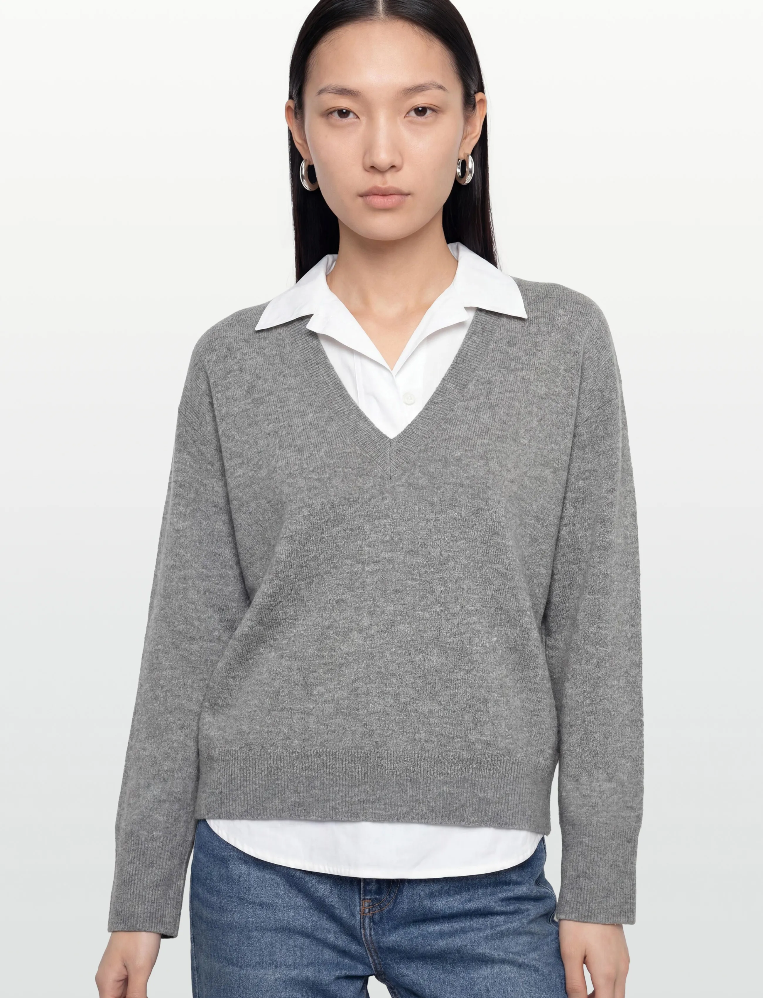 Karen By Simonsen - KBAnemone V-neck - jumpers - medium grey melange - 3