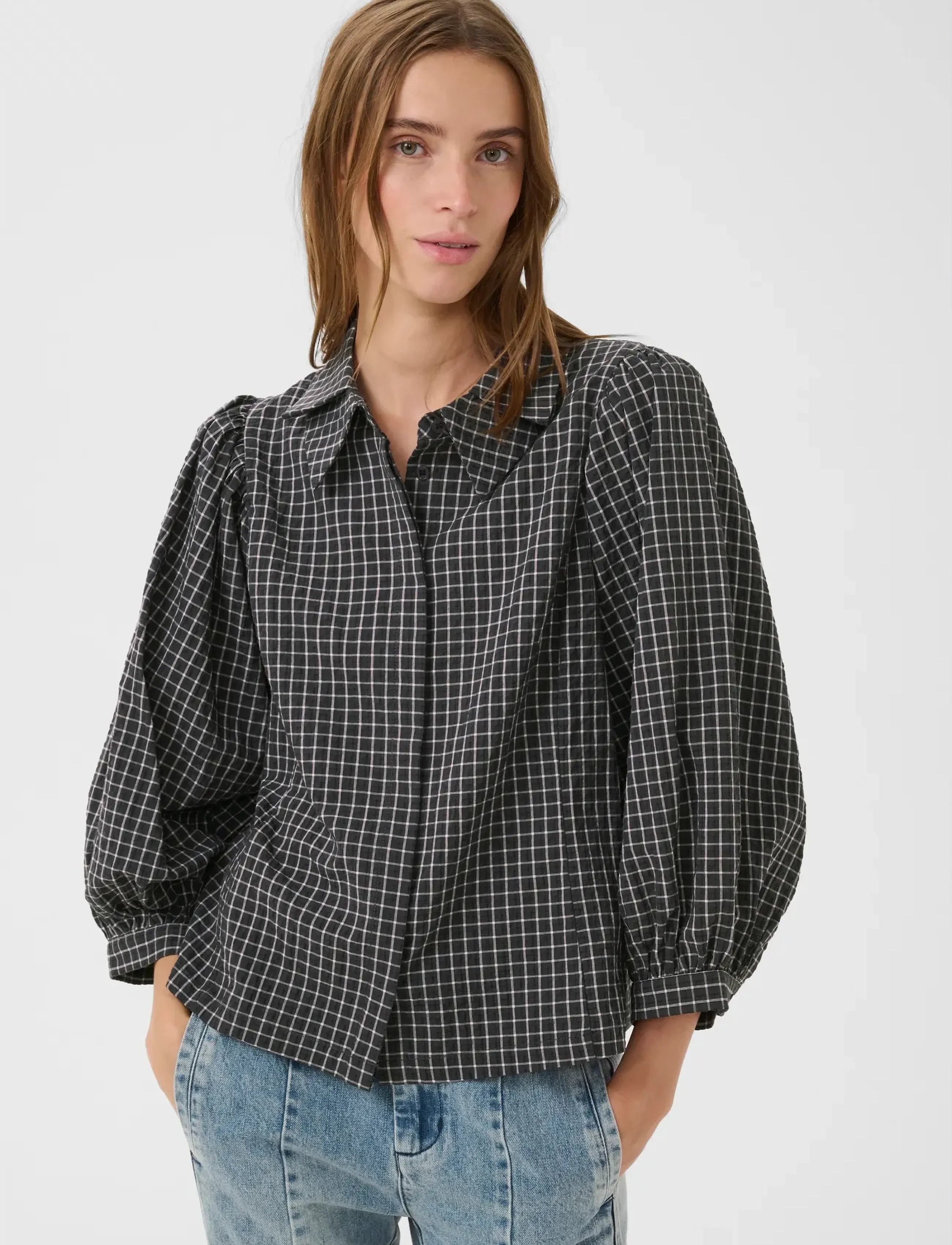 Karen By Simonsen - KBEllen Frosty Blouse - langärmlige blusen - dark grey check - 0