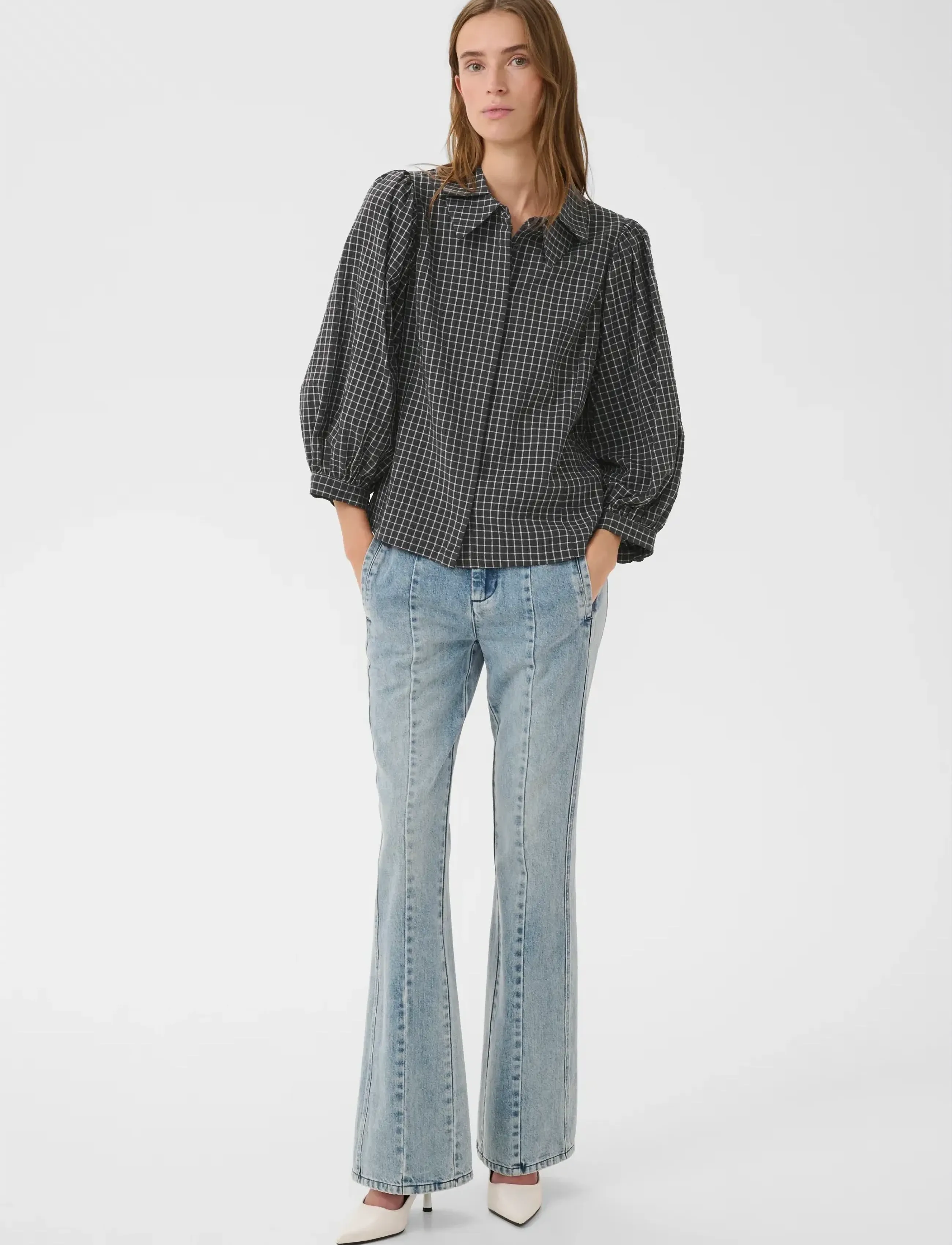 Karen By Simonsen - KBEllen Frosty Blouse - langärmlige blusen - dark grey check - 3