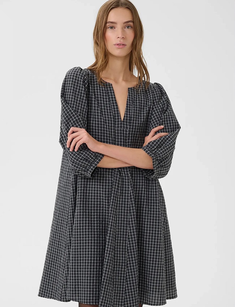 Karen By Simonsen - KBEllen Indie Dress - summer dresses - dark grey check - 0