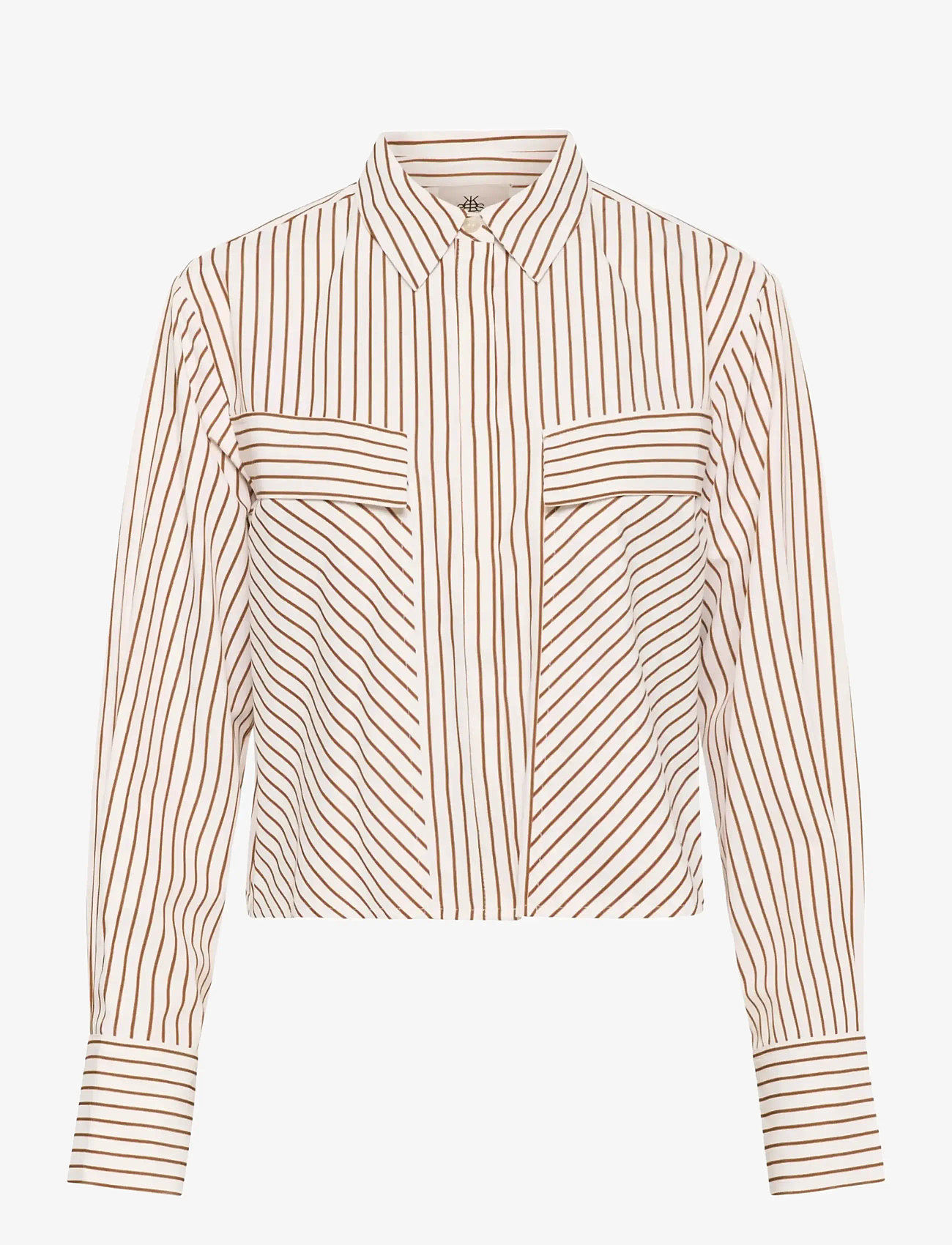 Karen By Simonsen - KBElmira Short Shirt - long-sleeved shirts - cinnamon stripe - 1