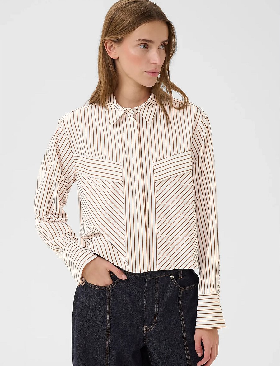 Karen By Simonsen - KBElmira Short Shirt - langärmlige hemden - cinnamon stripe - 0