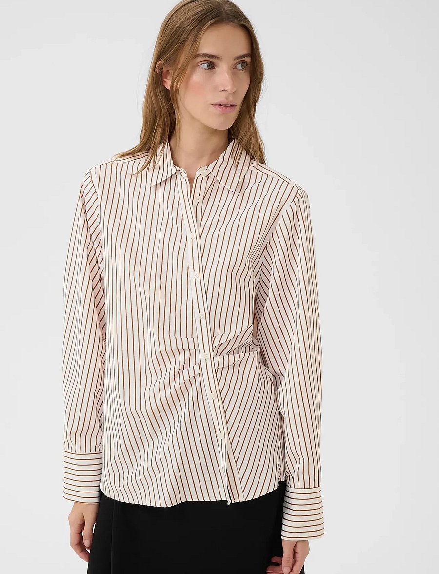 Karen By Simonsen - KBElmira Shirt - langermede skjorter - cinnamon stripe - 0
