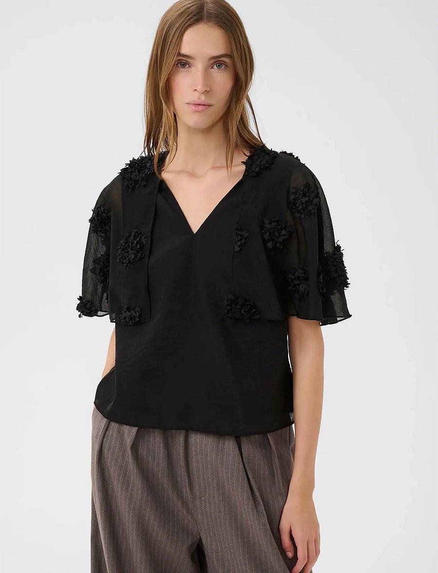 Karen By Simonsen - KBFrederikke Blouse - kortärmade blusar - meteorite - 0