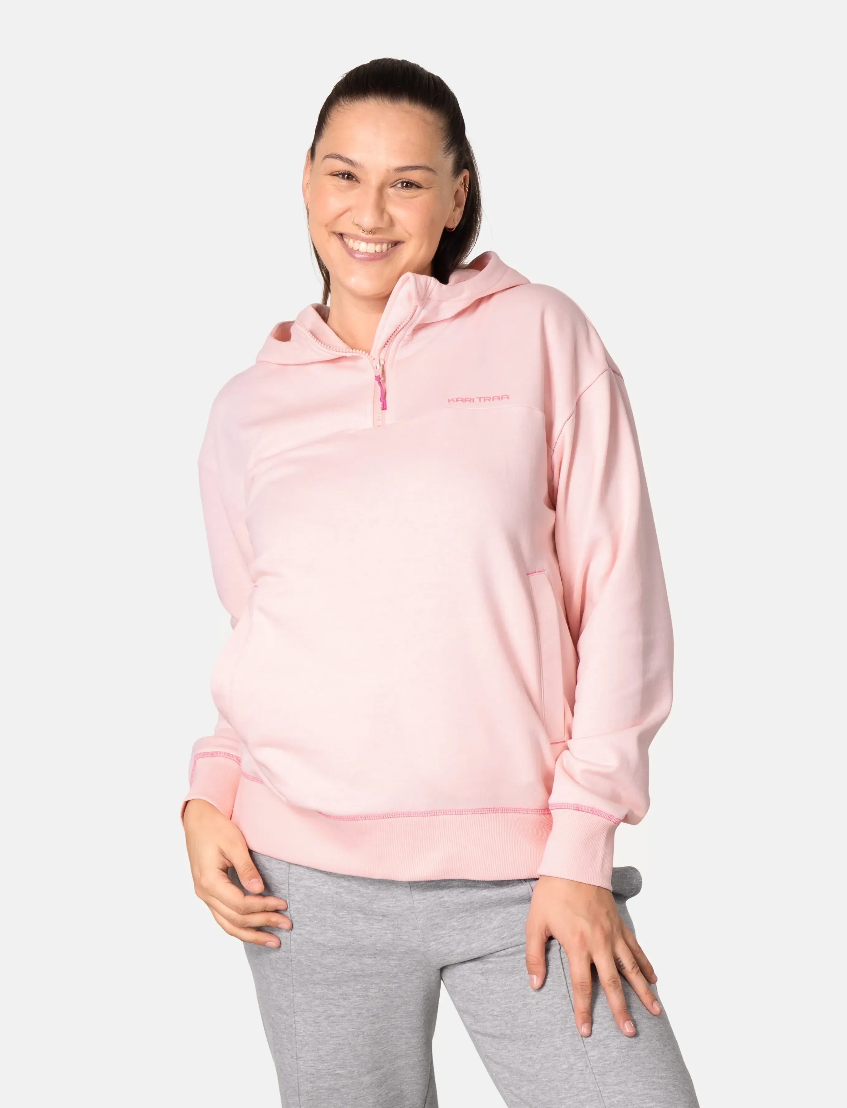 Kari Traa Synne Hood, Kvinder, Half-Zip Hættetrøje, Pink, Str: L