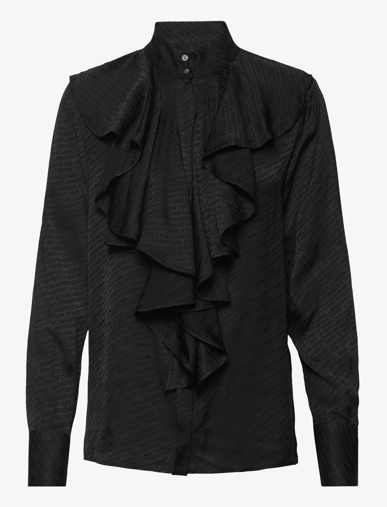 Karl Lagerfeld - Logo Jacquard Ruffle Shirt - blūzes ar garām piedurknēm - black - 0
