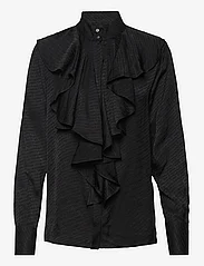 Karl Lagerfeld - Logo Jacquard Ruffle Shirt - pitkähihaiset puserot - black - 0