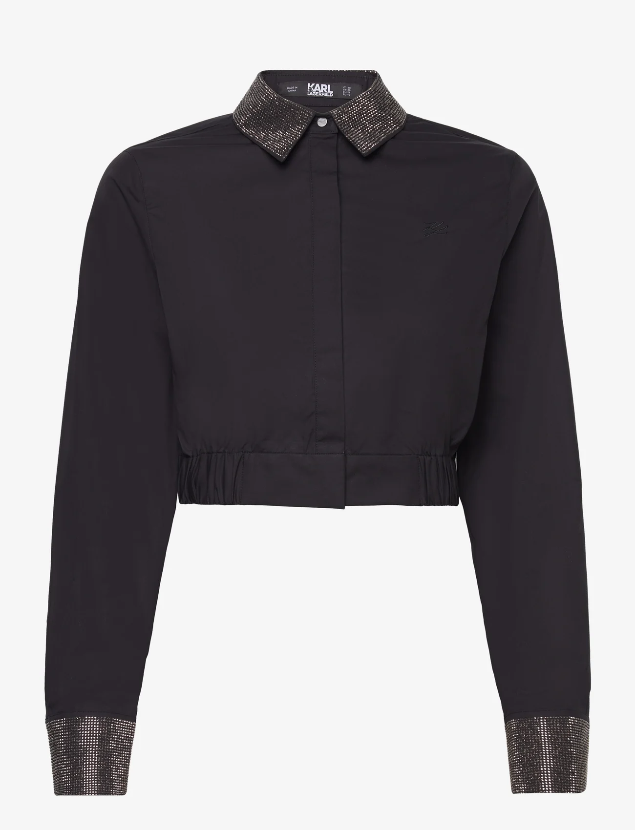 Karl Lagerfeld - rhinestone cropped shirt - langermede skjorter - black - 0