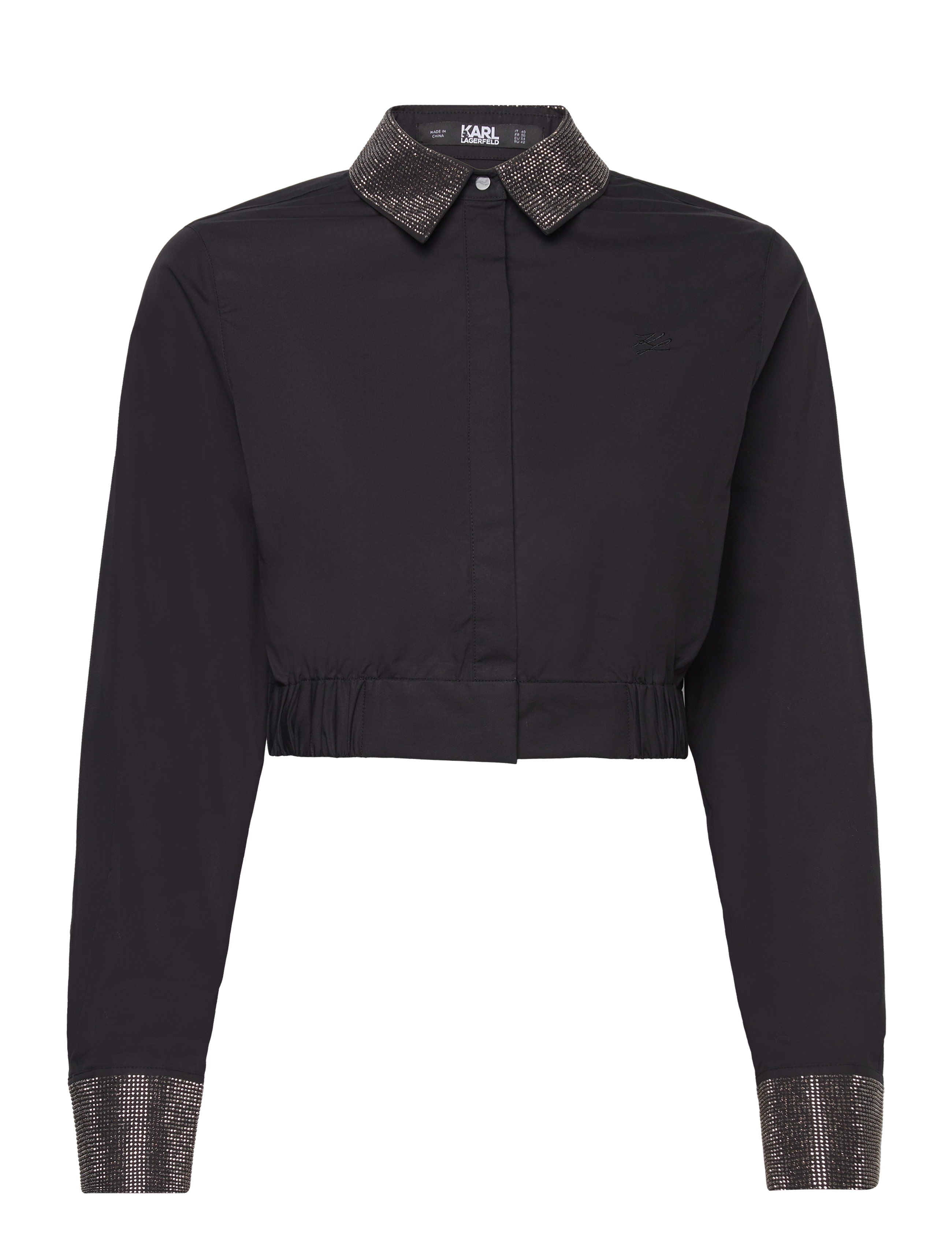 rhinestone cropped shirt - BLACK