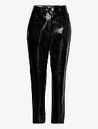 faux croc patent leather pants - BLACK