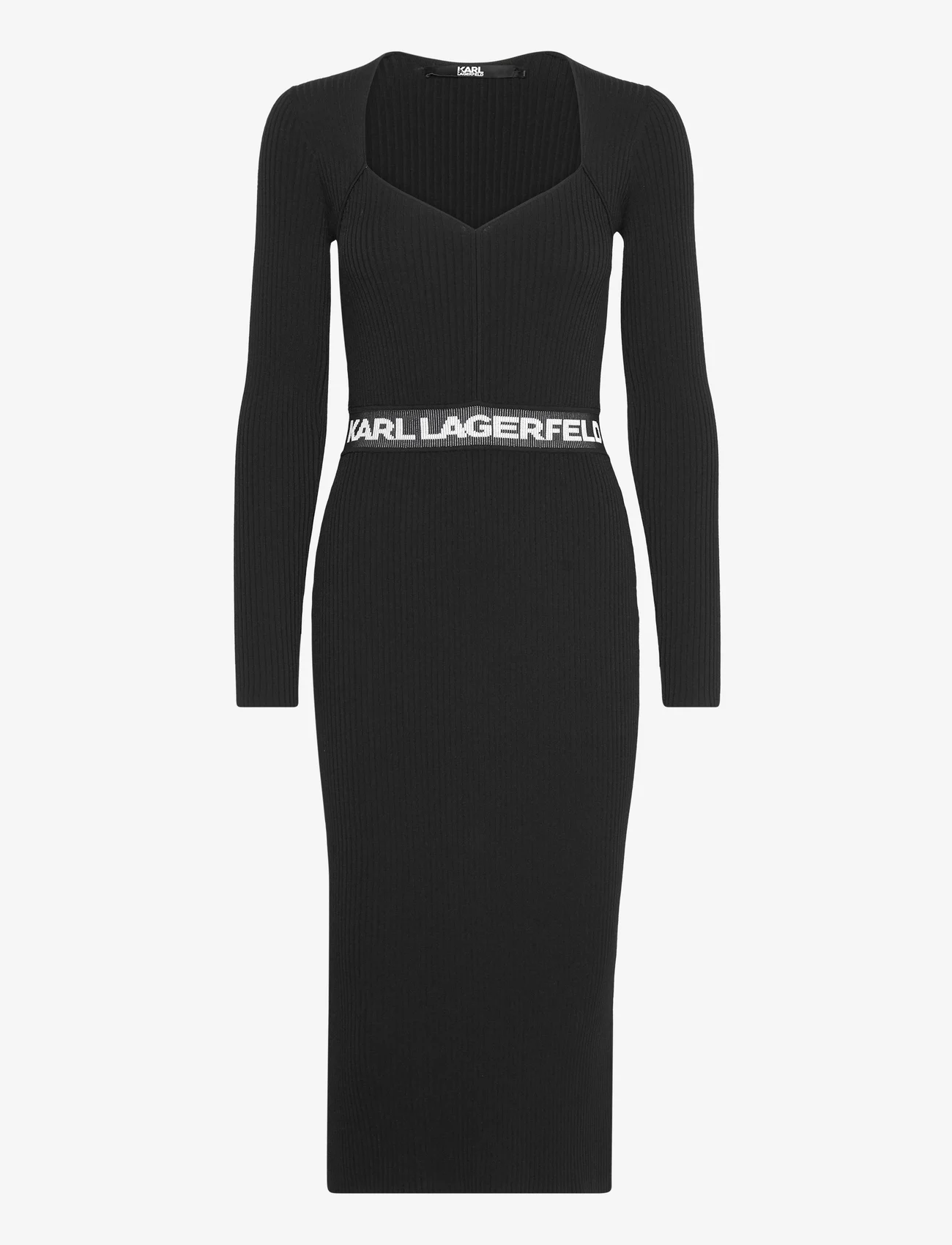 Karl Lagerfeld - lslv logo knit dress - midi garuma kleitas - black - 0
