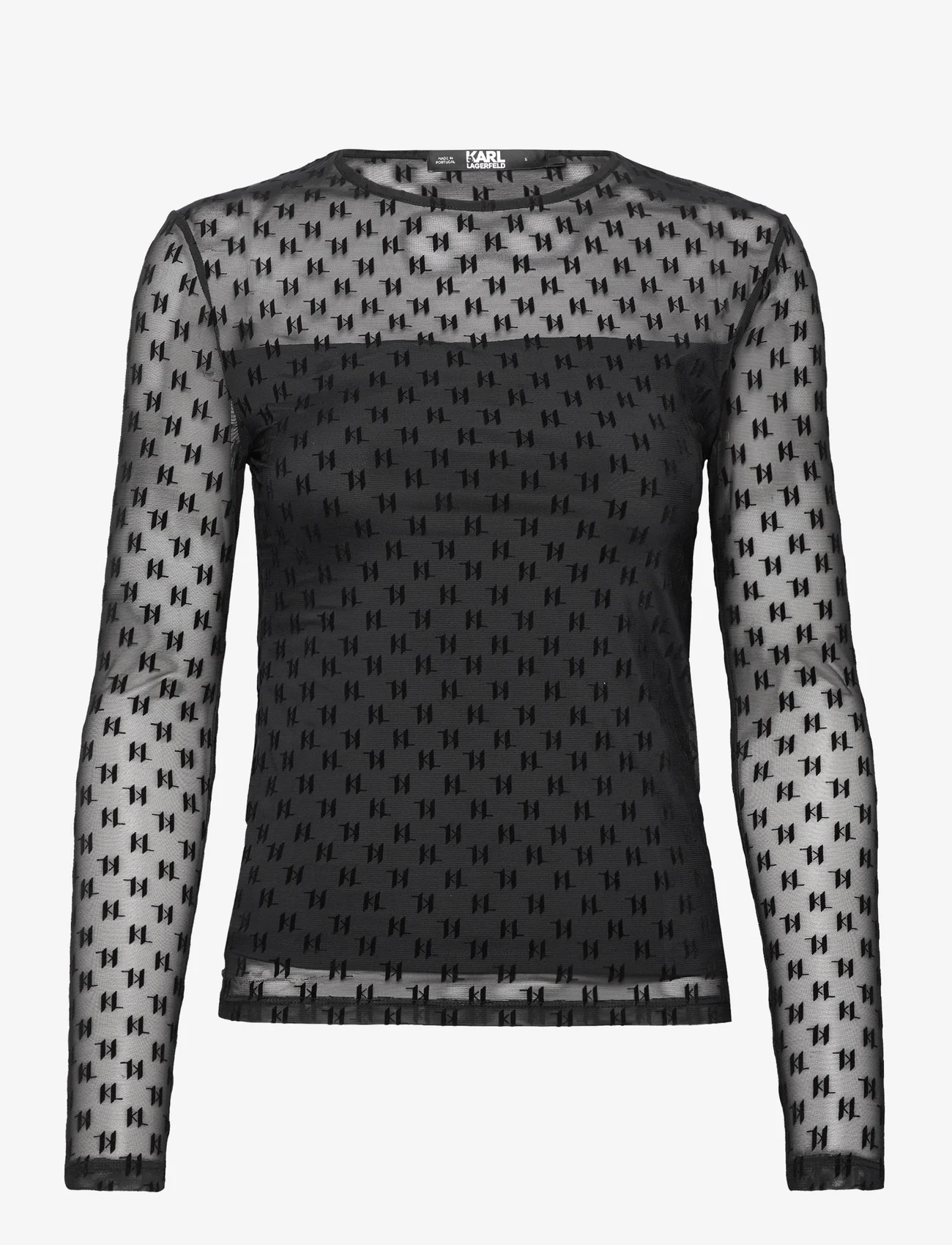 Karl Lagerfeld - kl mesh lslv top - long-sleeved blouses - black - 0