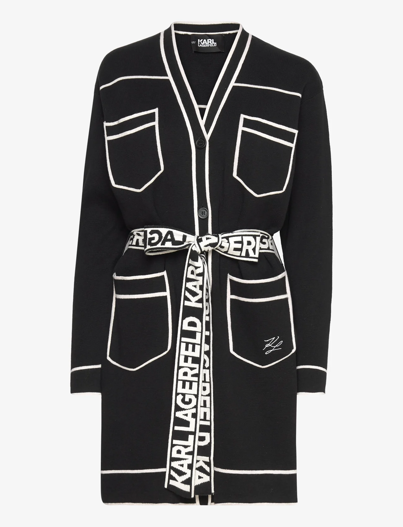 Karl Lagerfeld - branded belted cardigan - neuletakit - black/white - 0