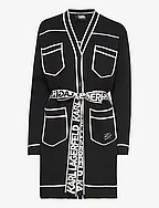 branded belted cardigan - BLACK/WHITE