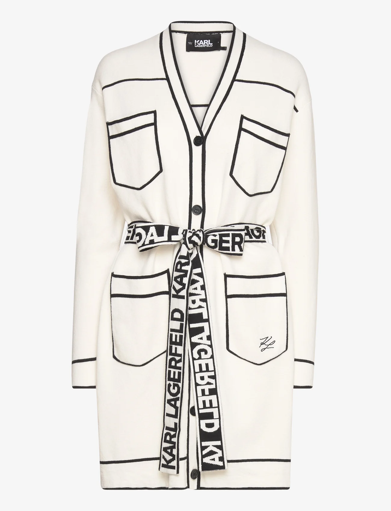 Karl Lagerfeld - branded belted cardigan - koftor - white/black - 0