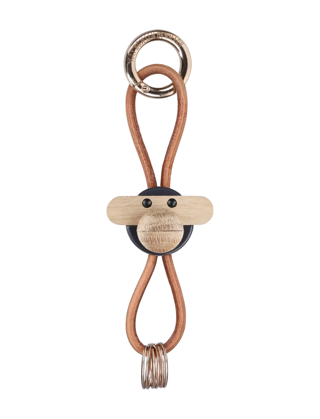 Kay Bojesen Monkey Keychain golden metal with Natural Leather dark grey - Christmas gifts - DARK GREY / grey