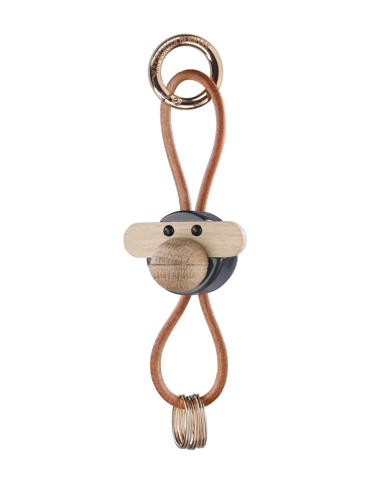 Kay Bojesen - Monkey Keychain golden metal with Natural Leather dark grey - wooden figures - dark grey - 2
